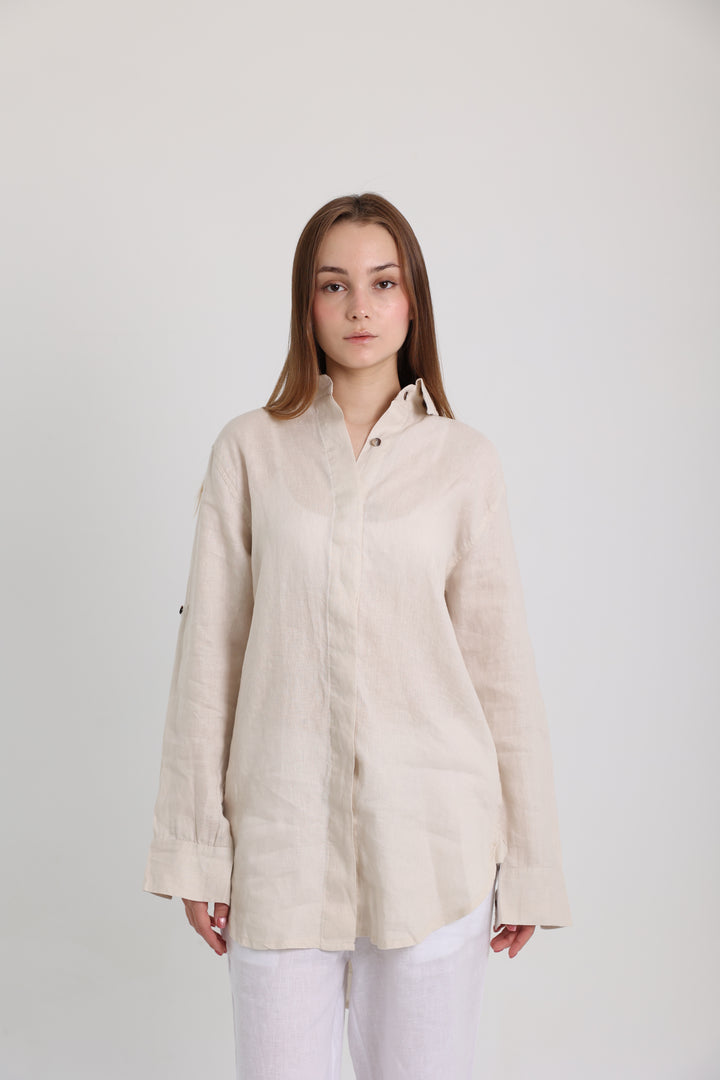Beige Basic Linen Shirt