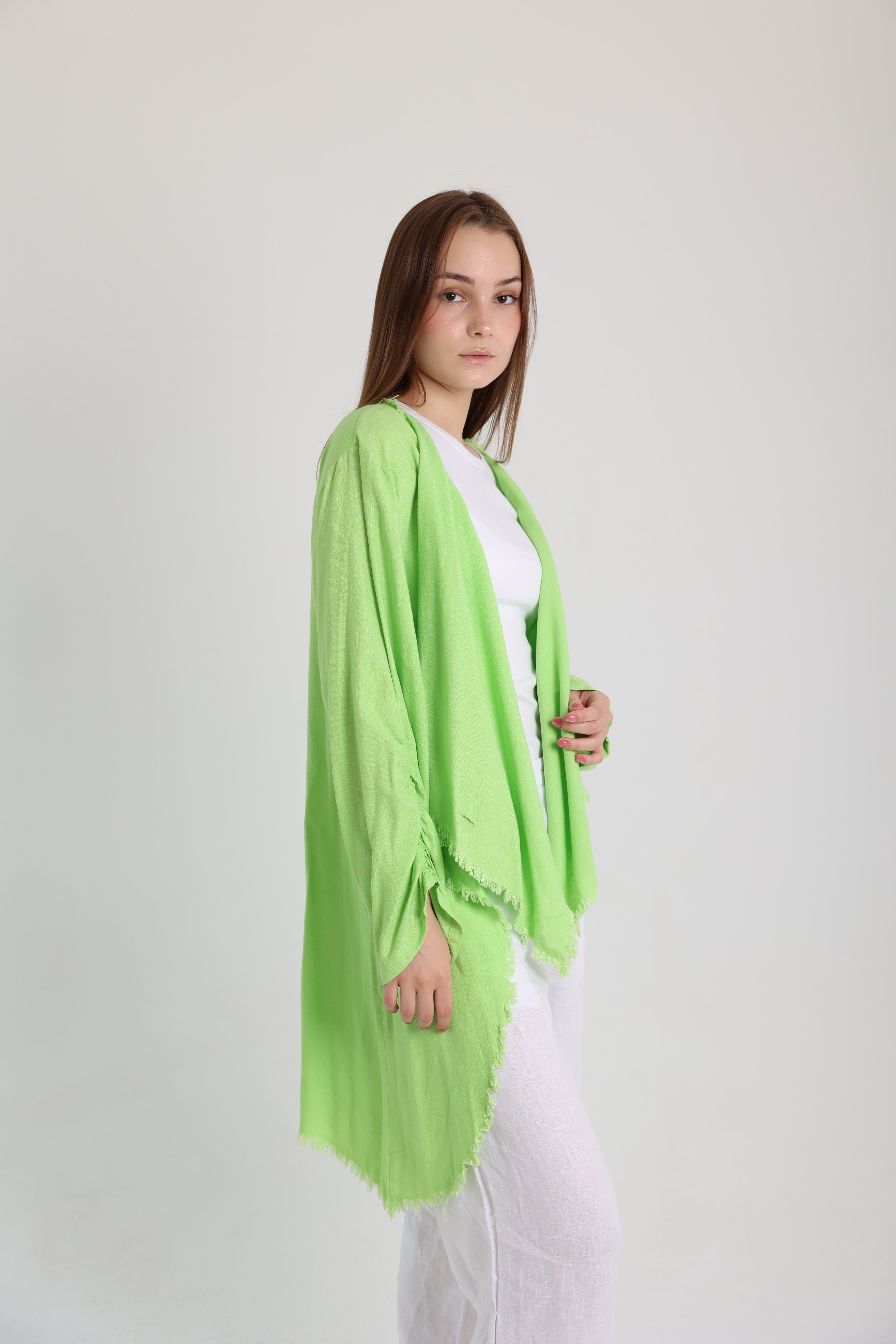 Lime green high-low croise buttoned cardigan