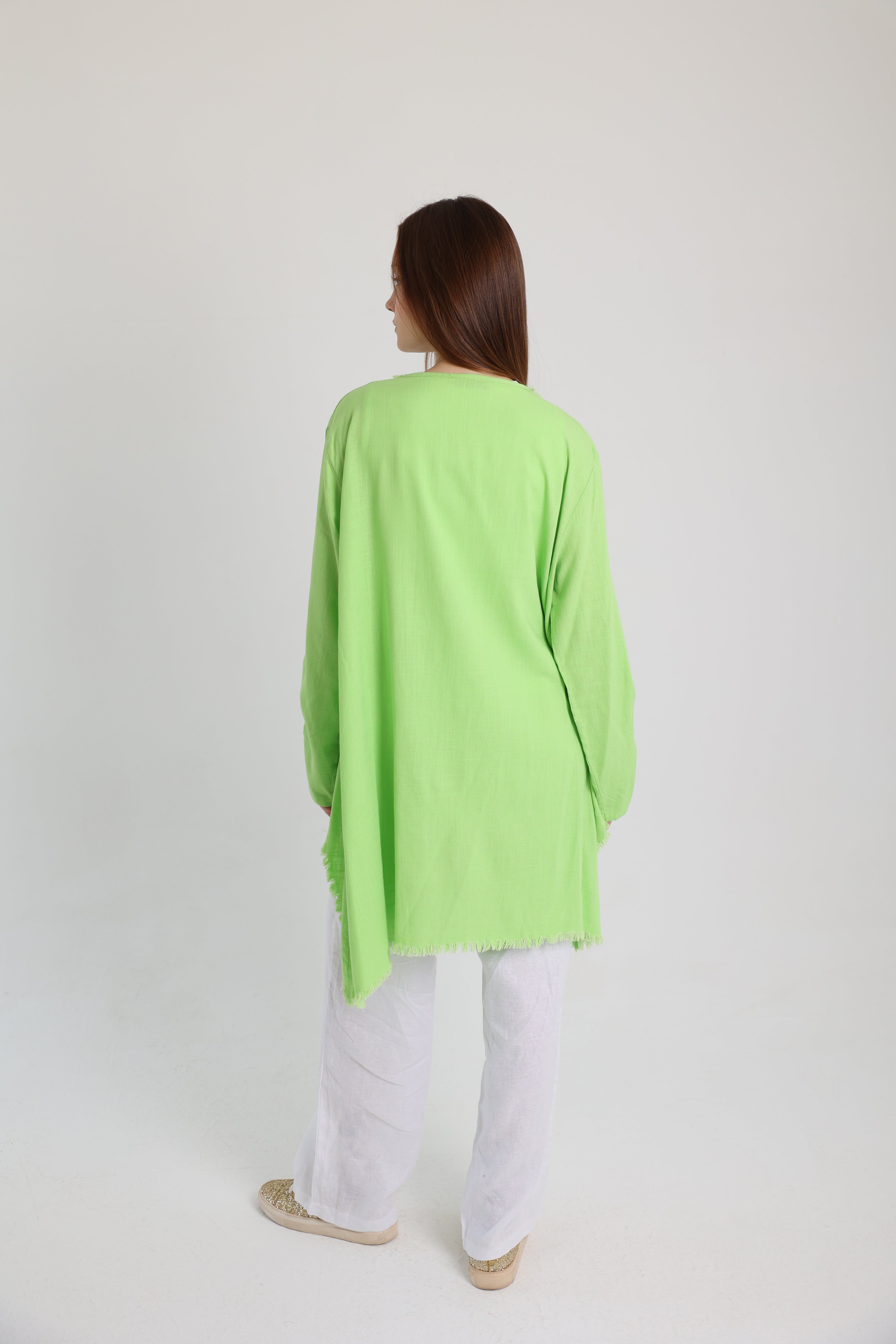Lime green high-low croise buttoned cardigan