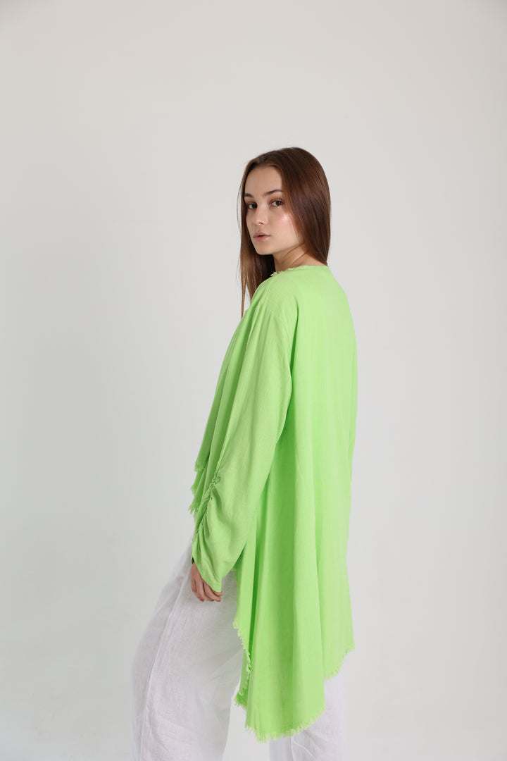 Lime green high-low croise buttoned cardigan