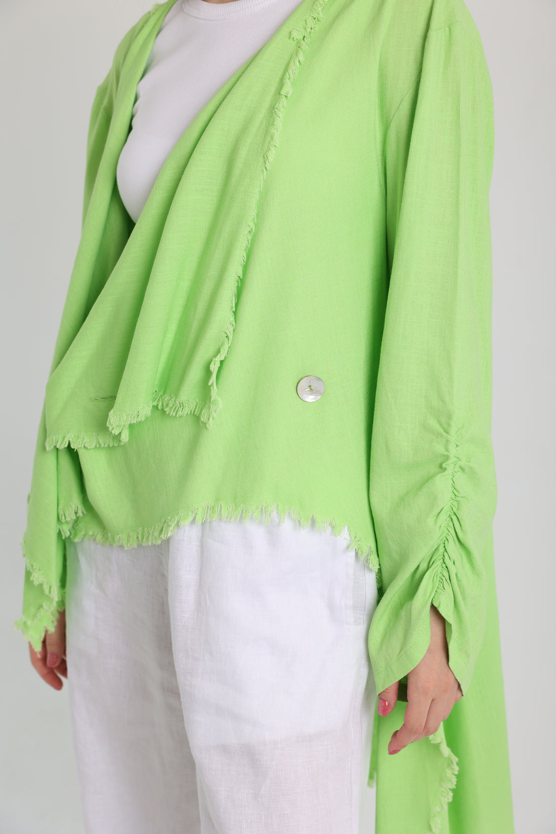 Lime green high-low croise buttoned cardigan