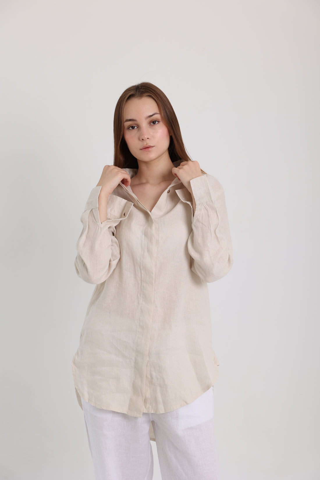 Beige Basic Linen Shirt