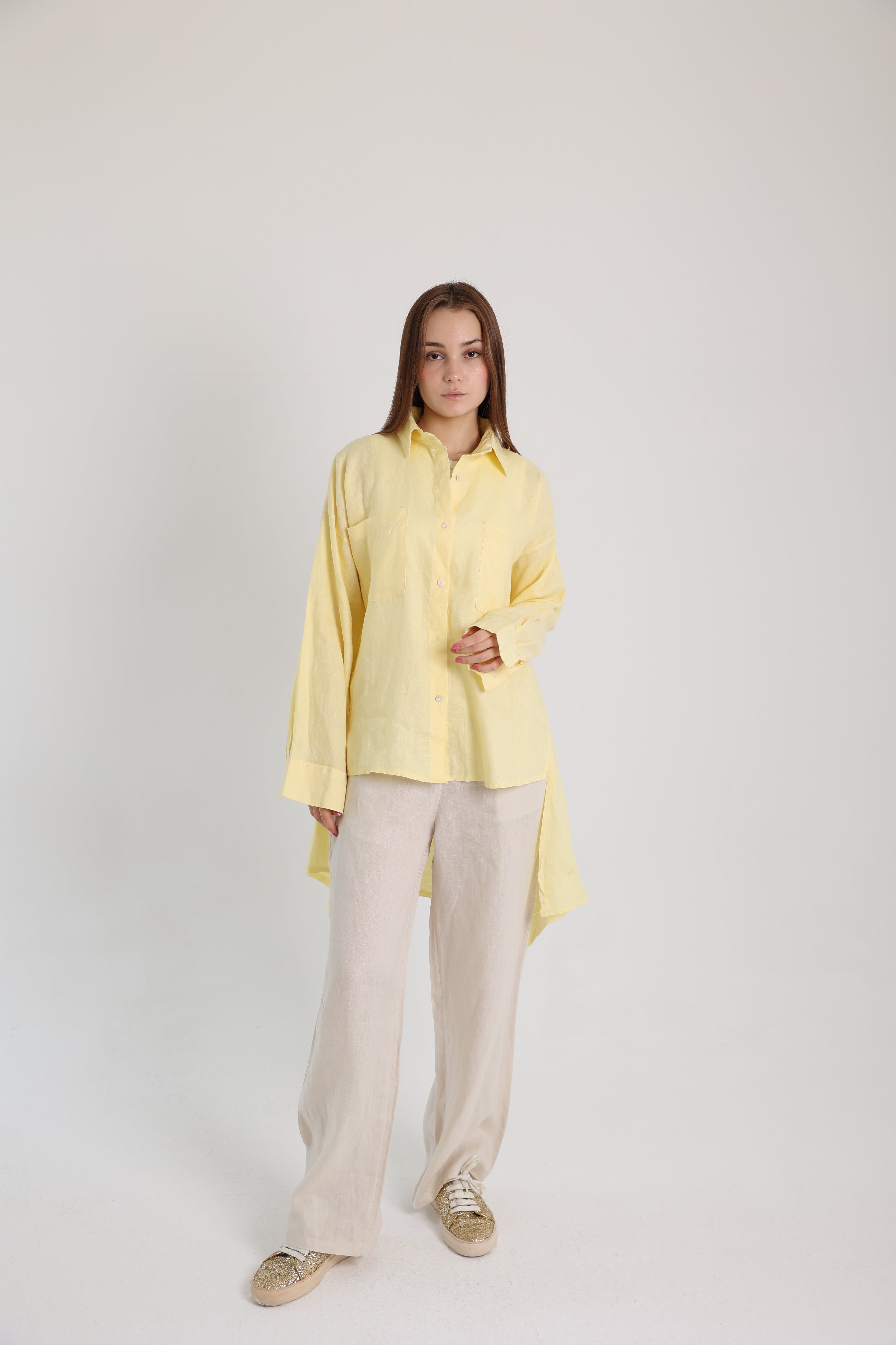 Yellow High-Low Linen Shirt