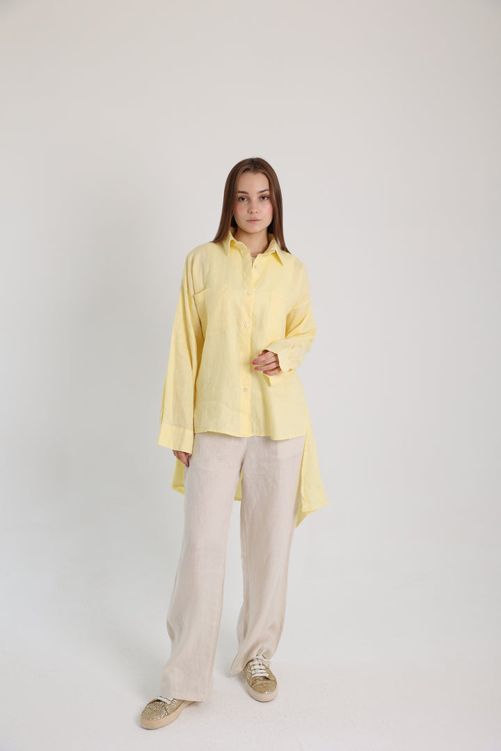 Yellow High-Low Linen Shirt