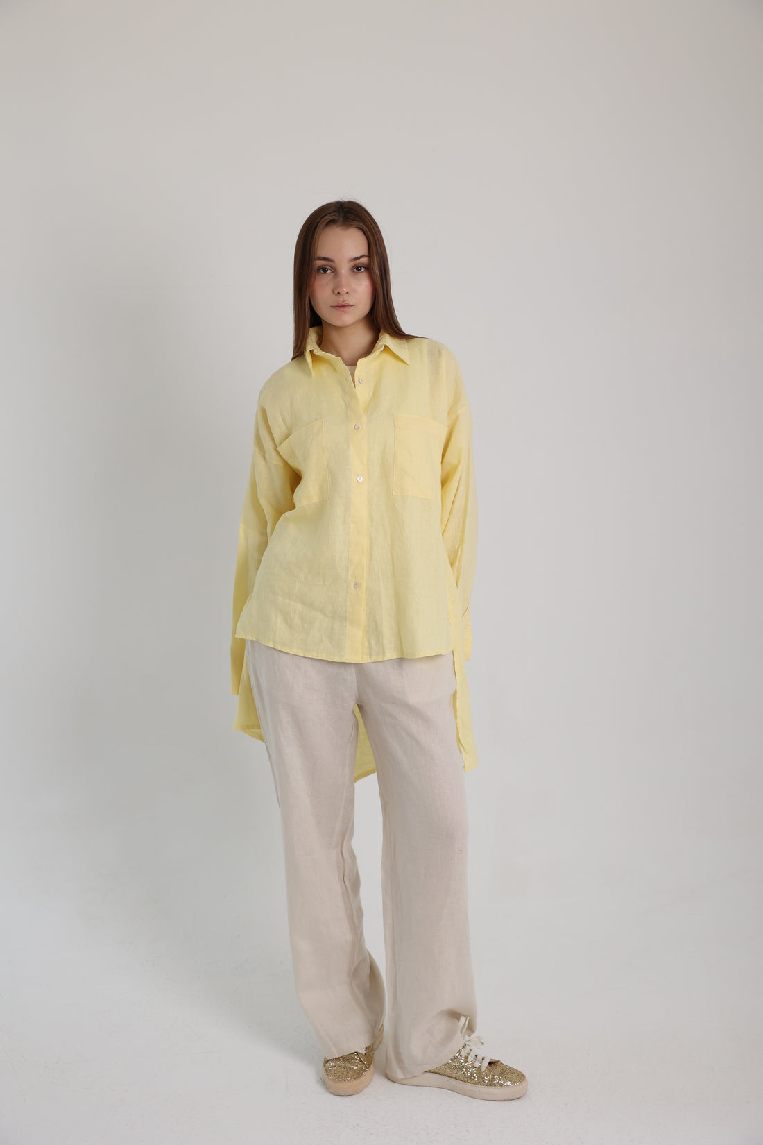 Yellow High-Low Linen Shirt
