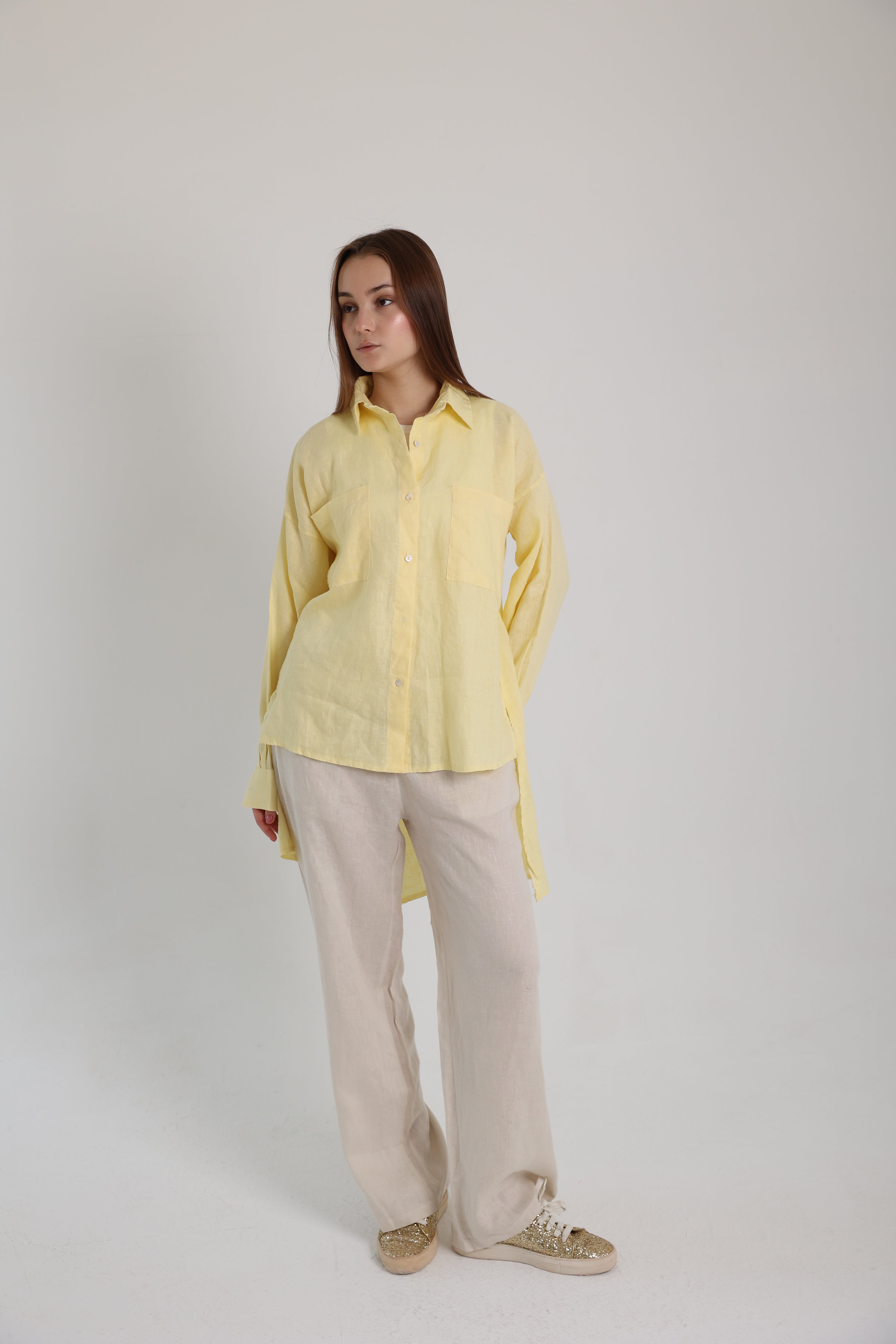Yellow High-Low Linen Shirt