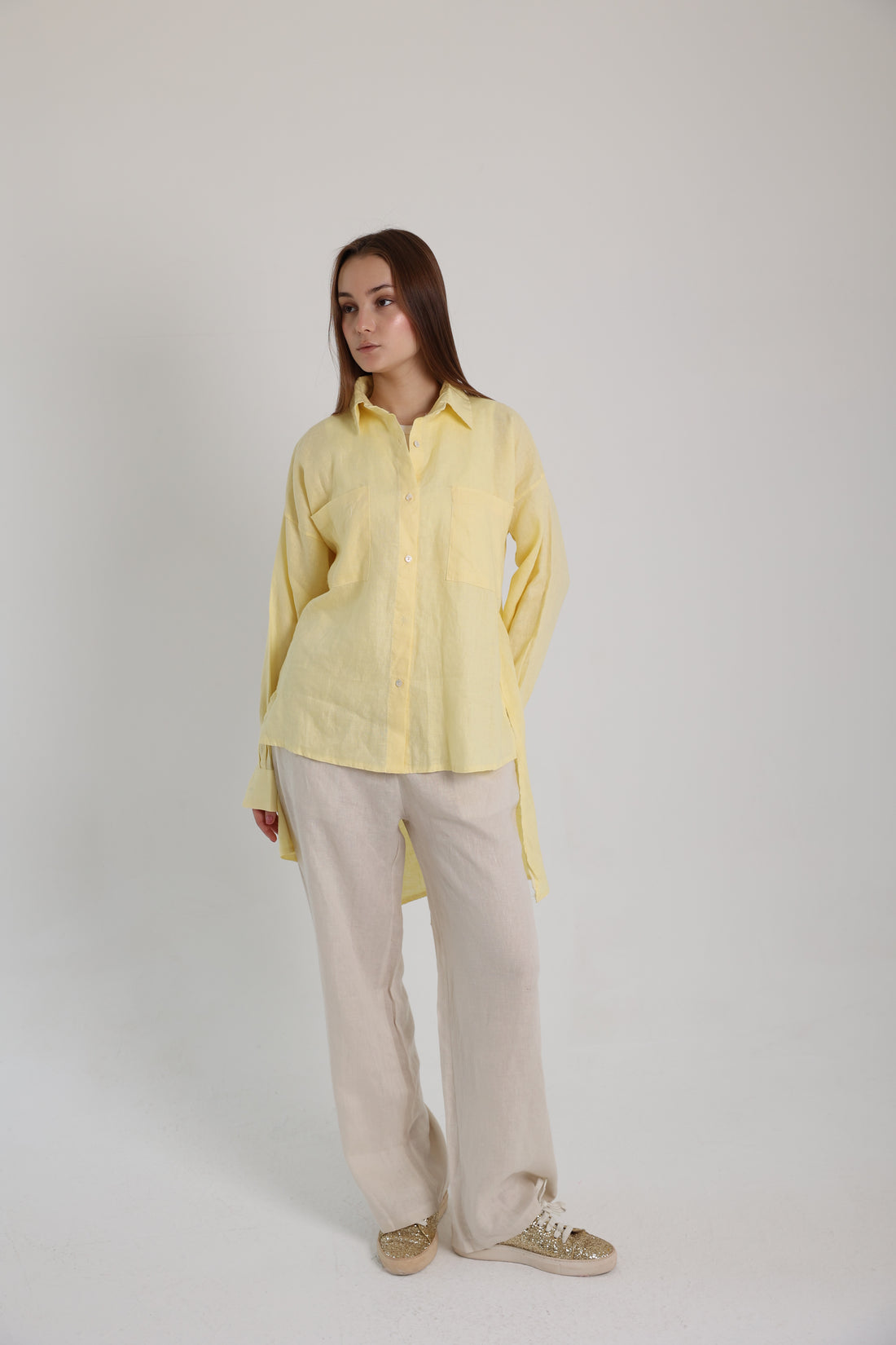 Yellow High-Low Linen Shirt