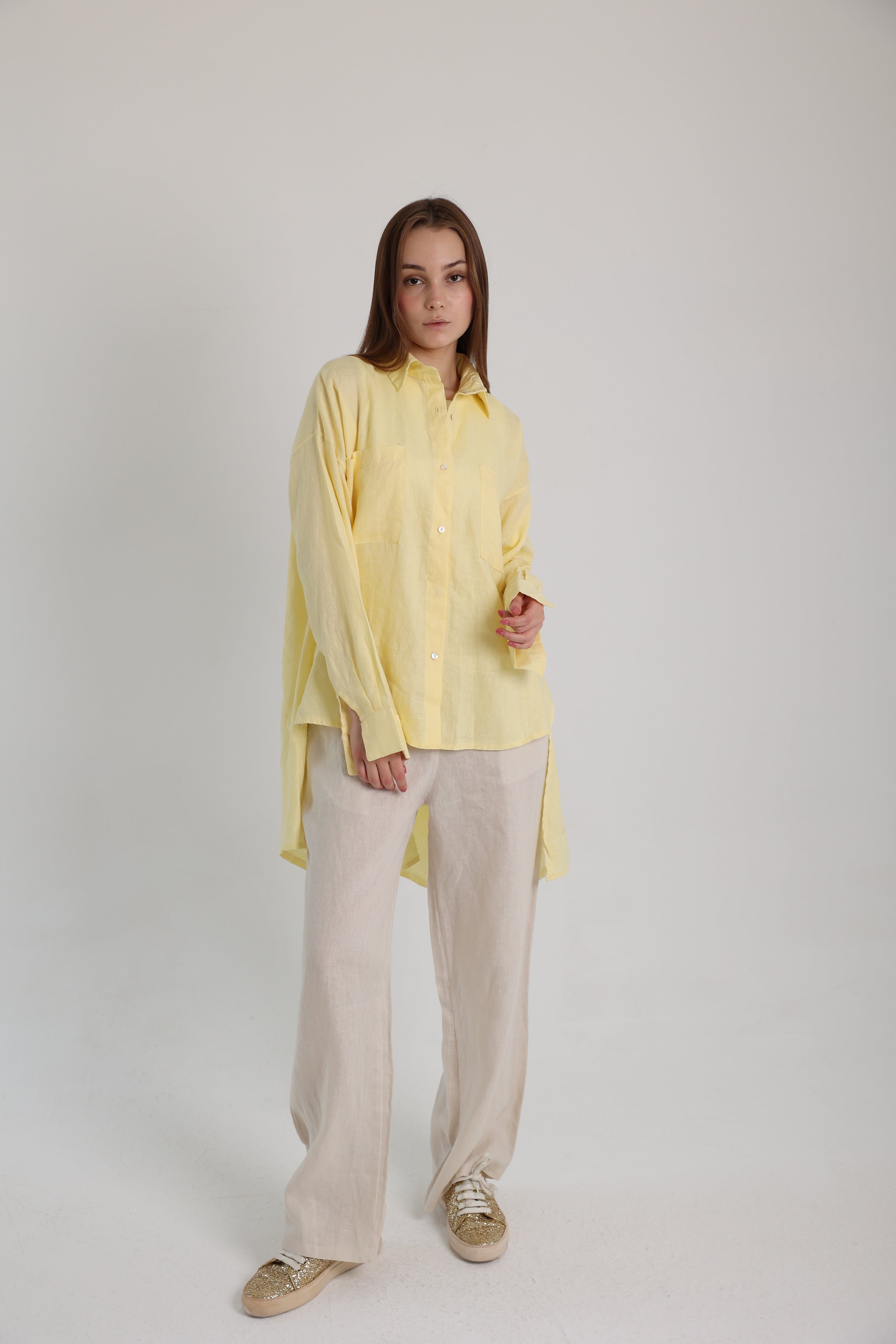 Yellow High-Low Linen Shirt
