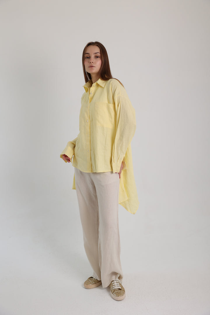 Yellow High-Low Linen Shirt