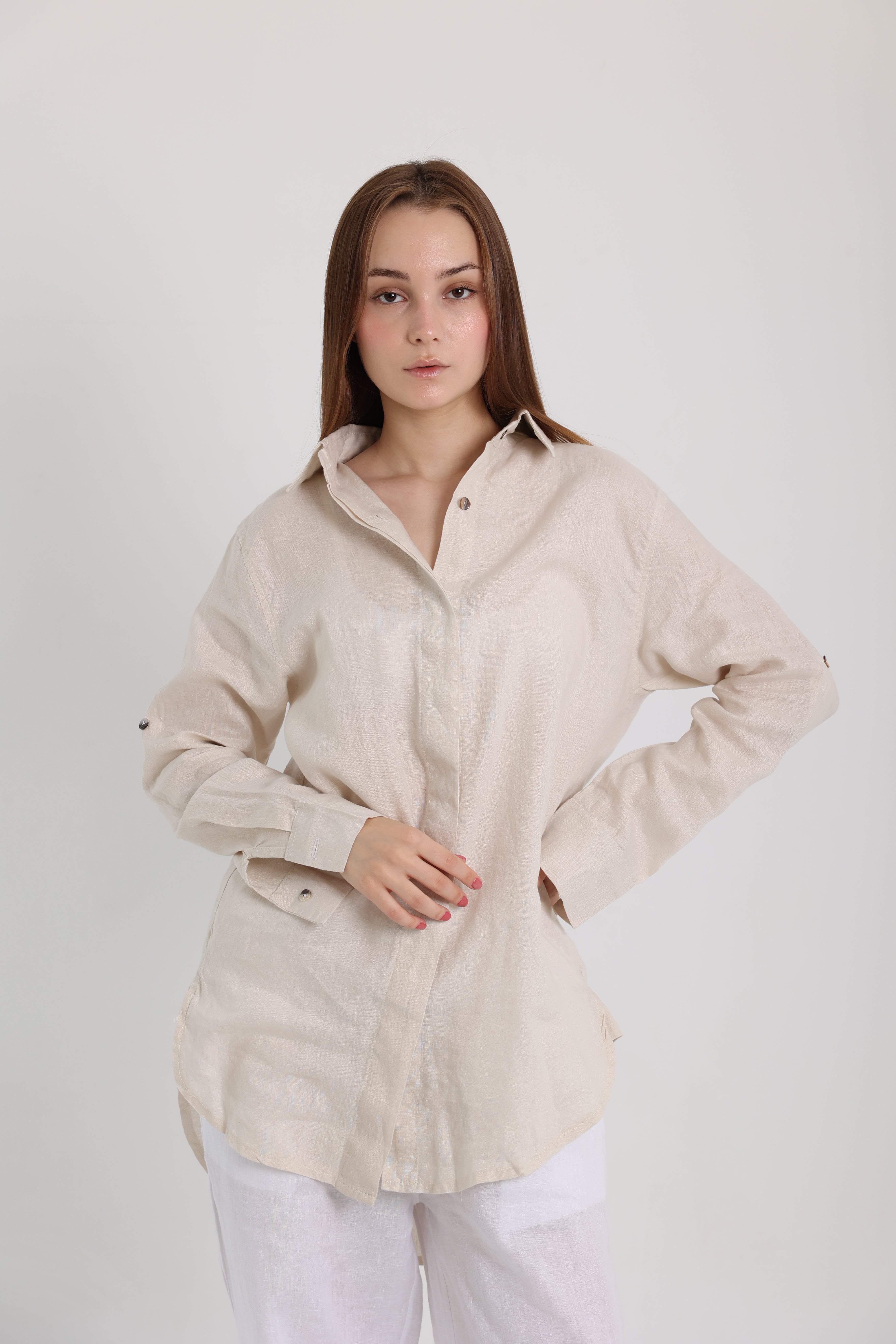 Beige Basic Linen Shirt