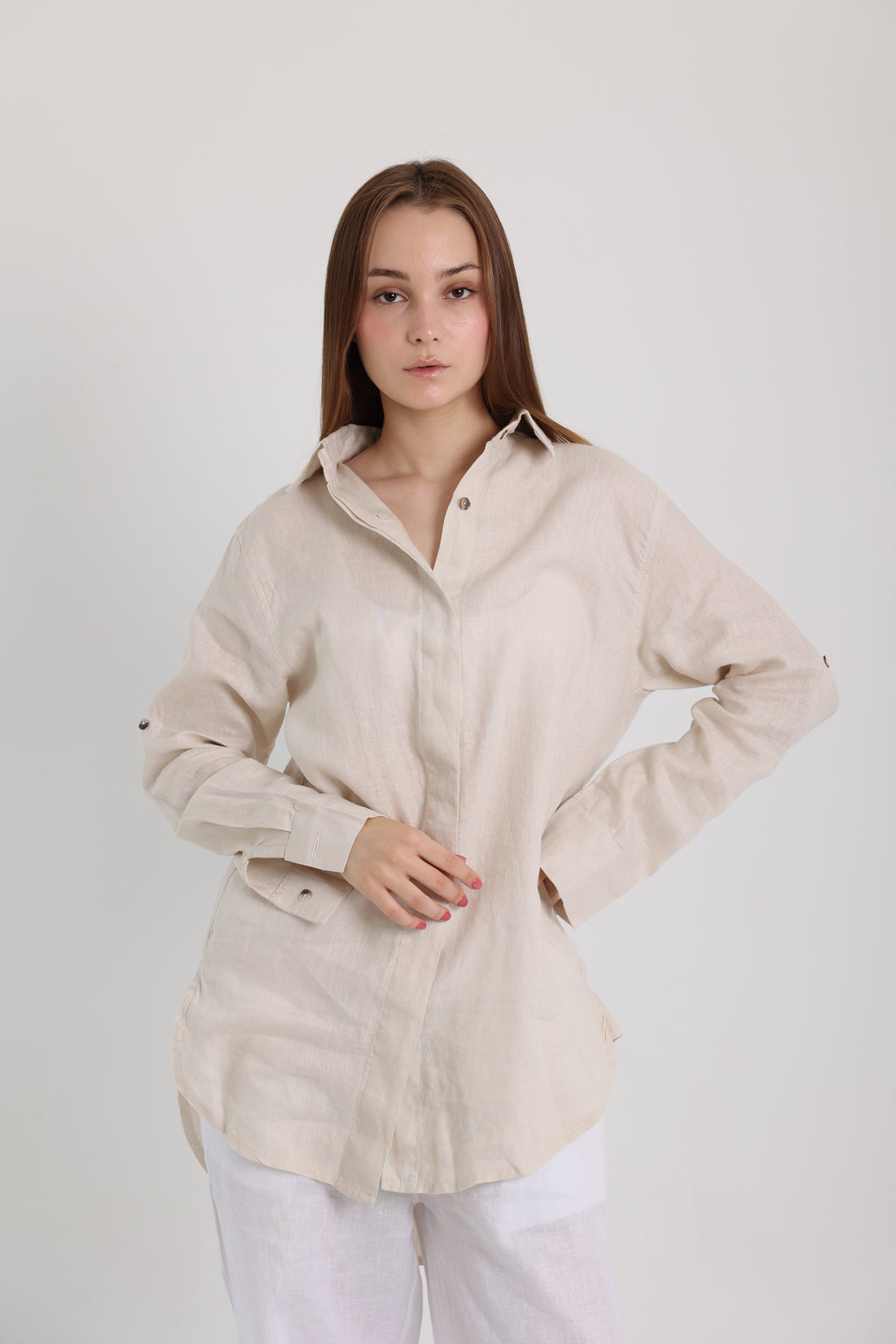 Beige Basic Linen Shirt