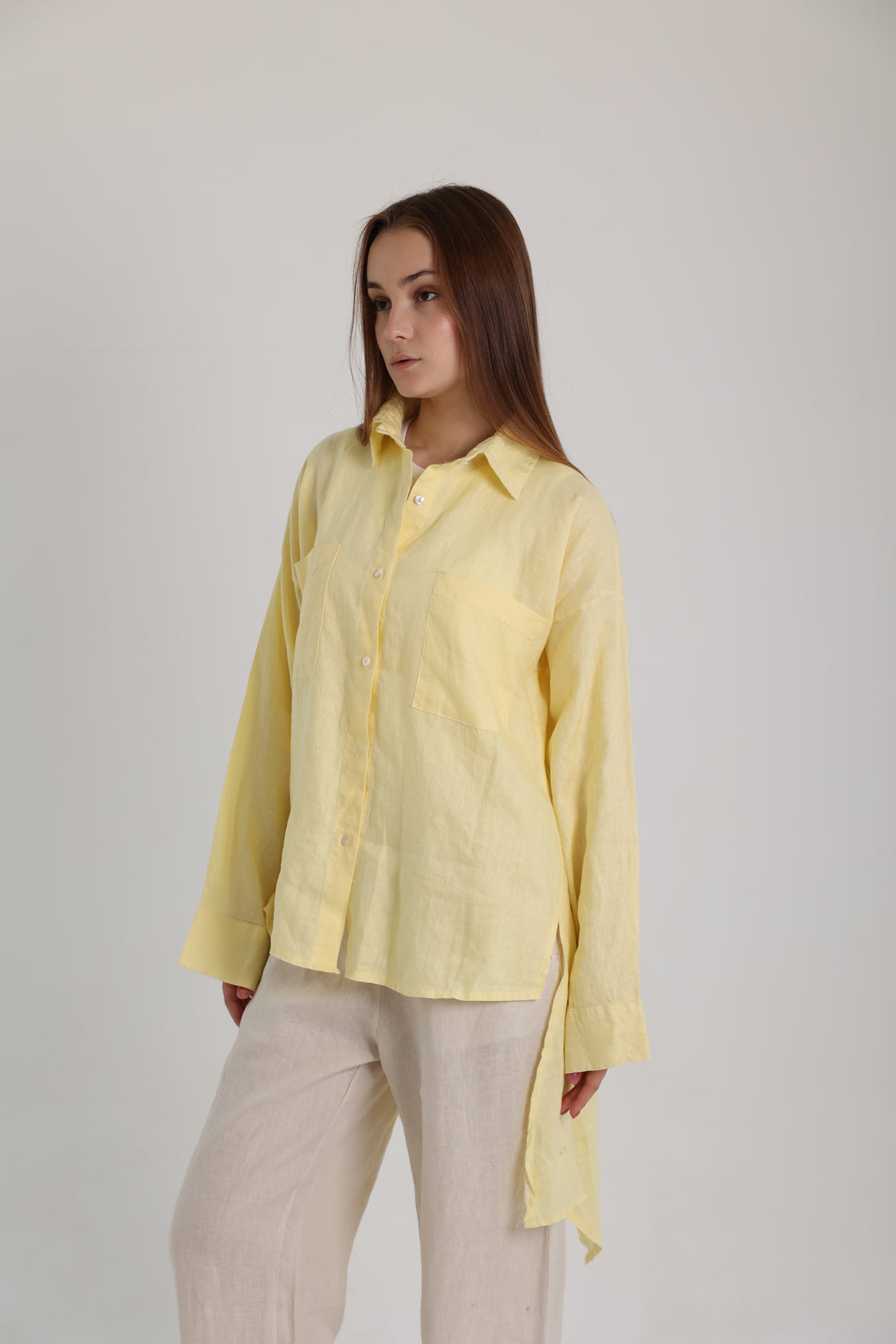 Yellow High-Low Linen Shirt