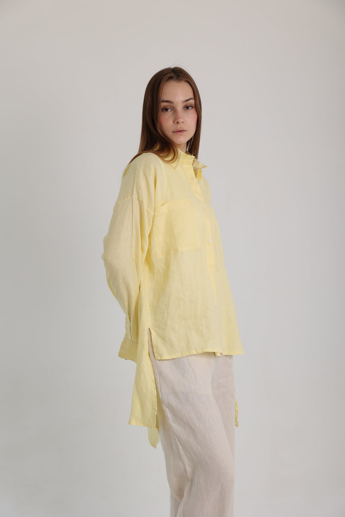Yellow High-Low Linen Shirt