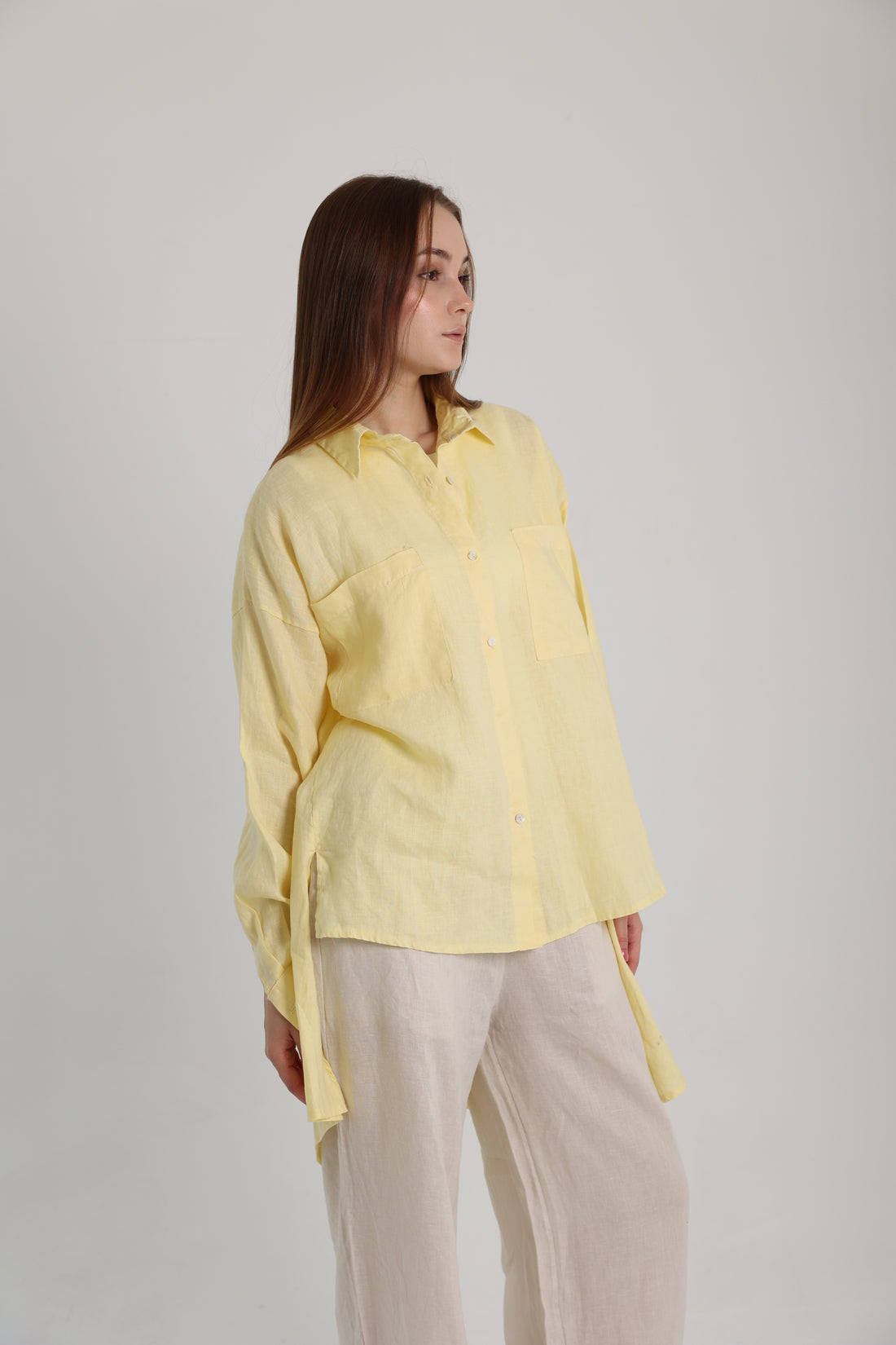 Yellow High-Low Linen Shirt
