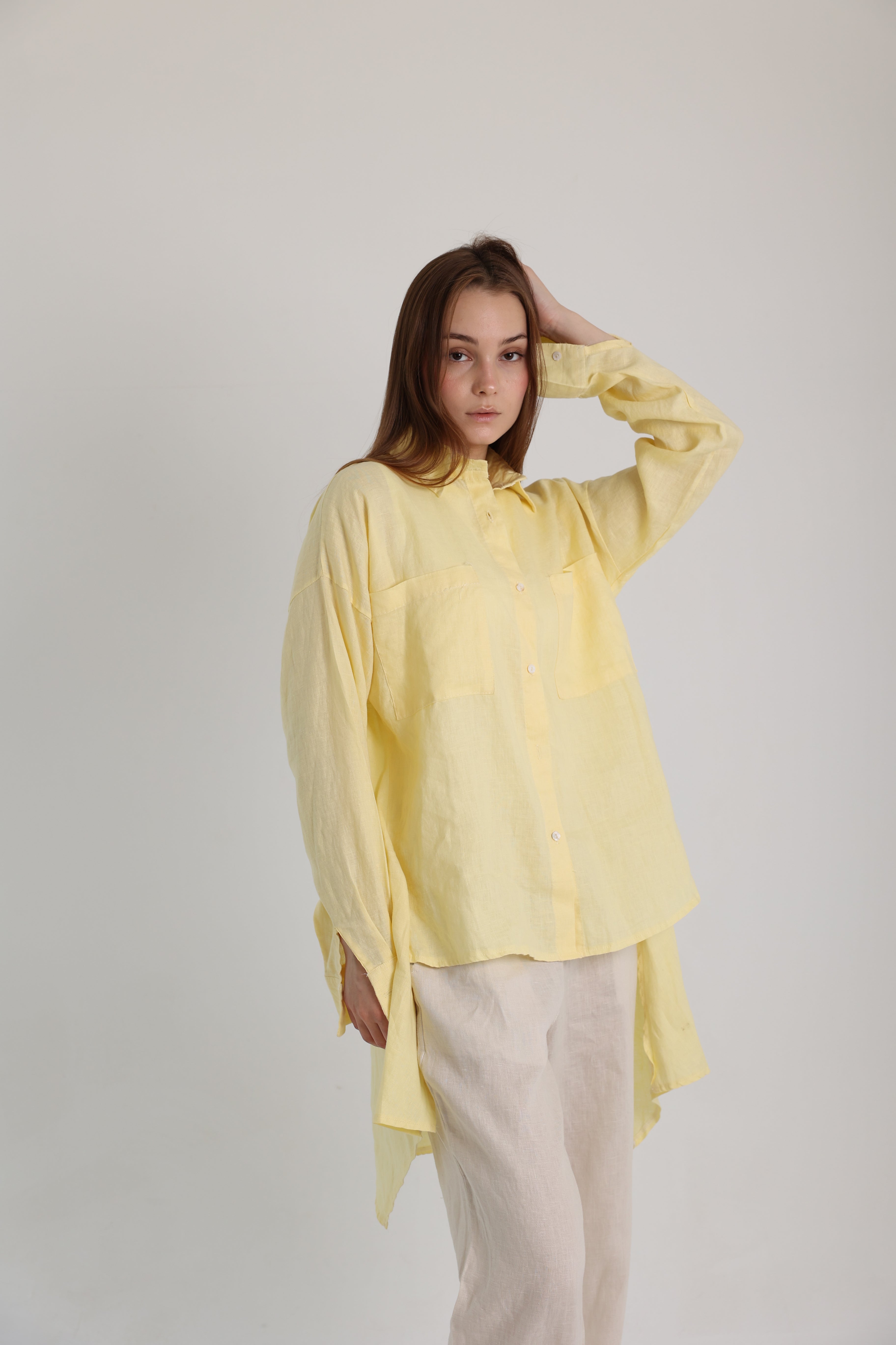 Yellow High-Low Linen Shirt