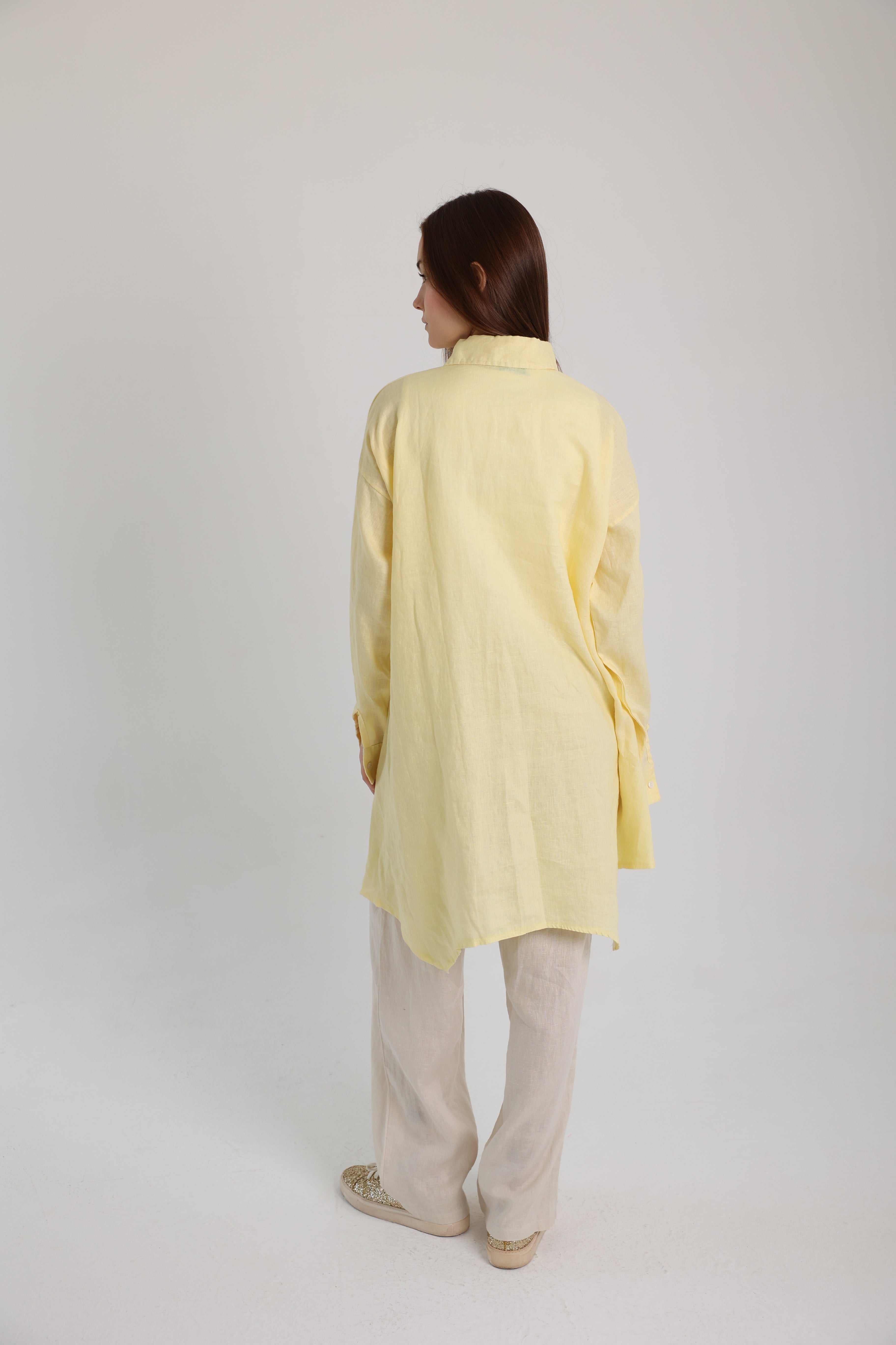 Yellow High-Low Linen Shirt