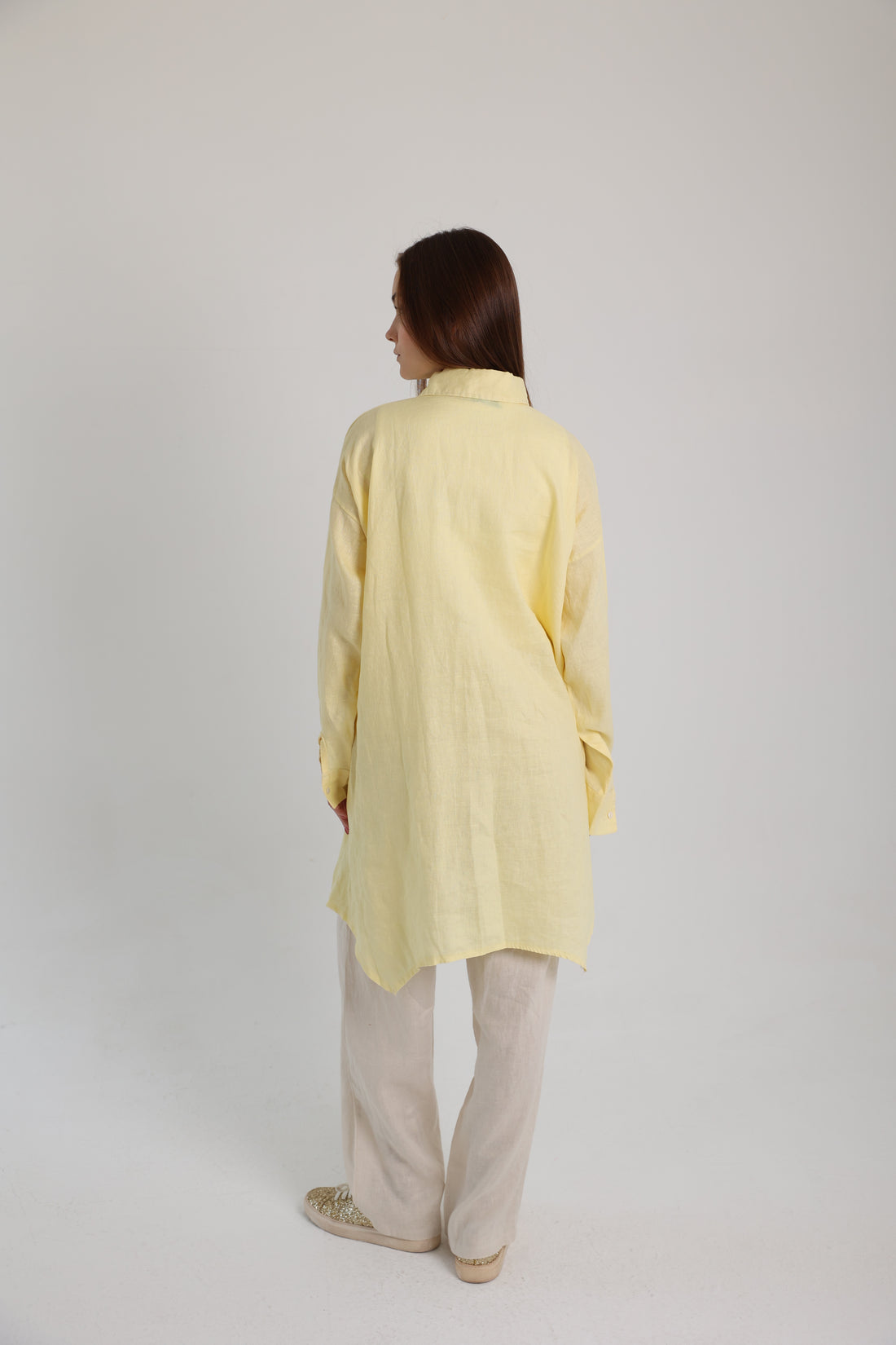 Yellow High-Low Linen Shirt