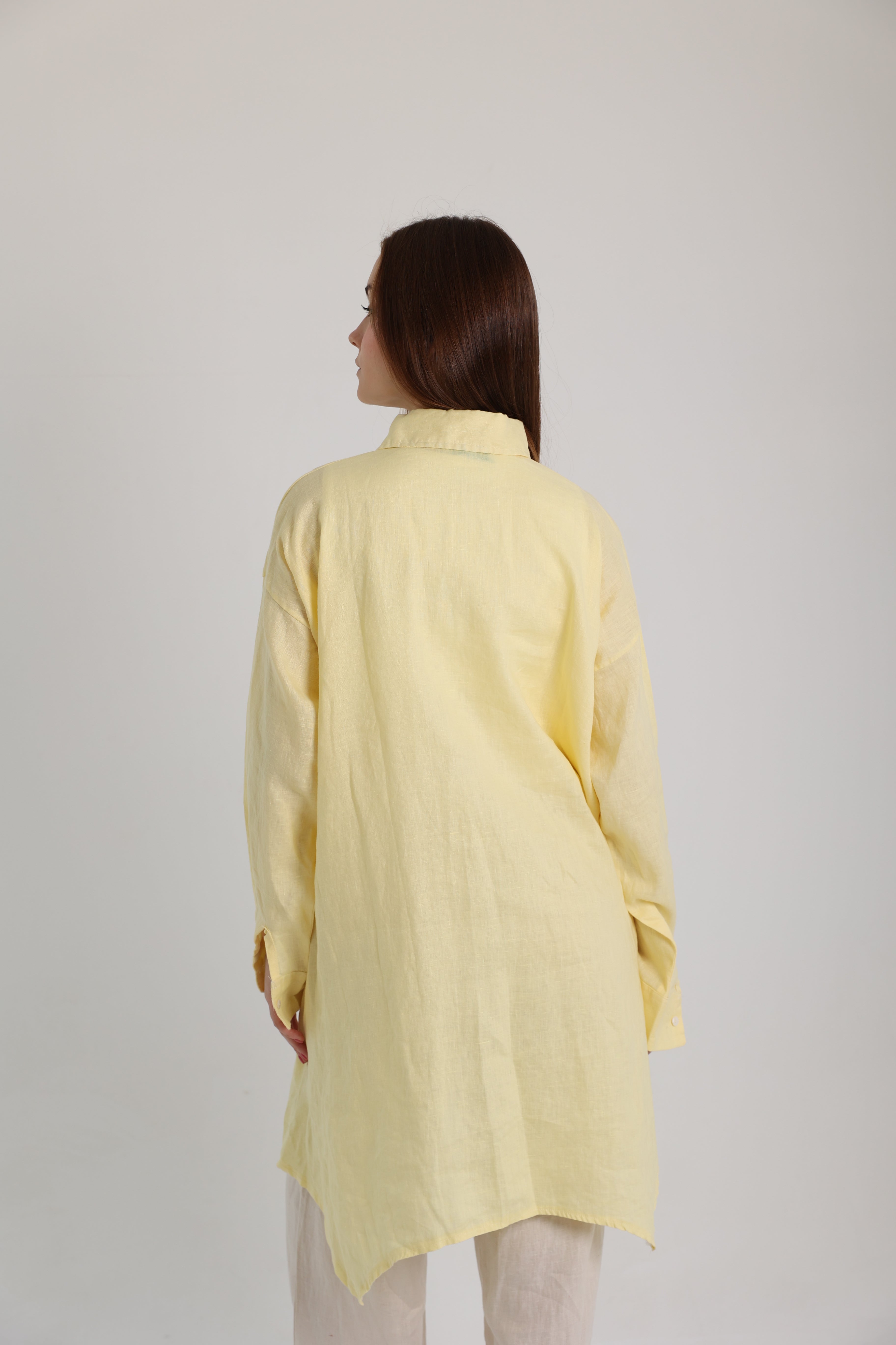 Yellow High-Low Linen Shirt