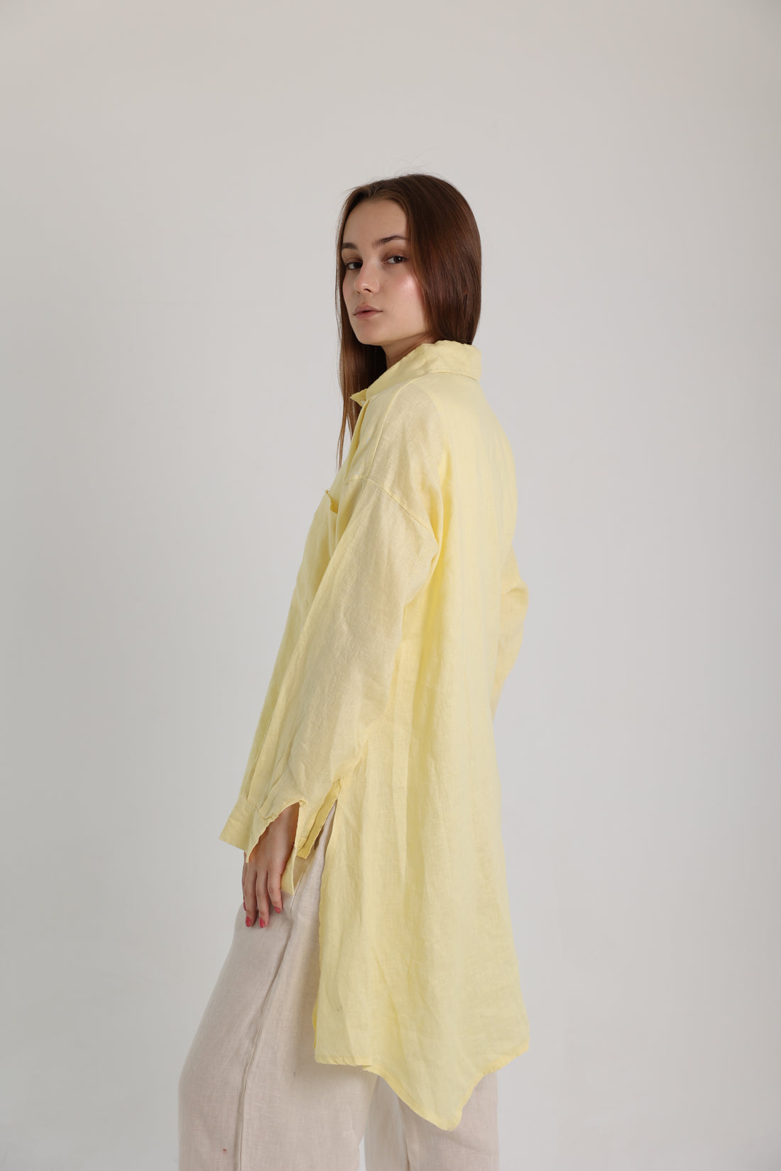 Yellow High-Low Linen Shirt