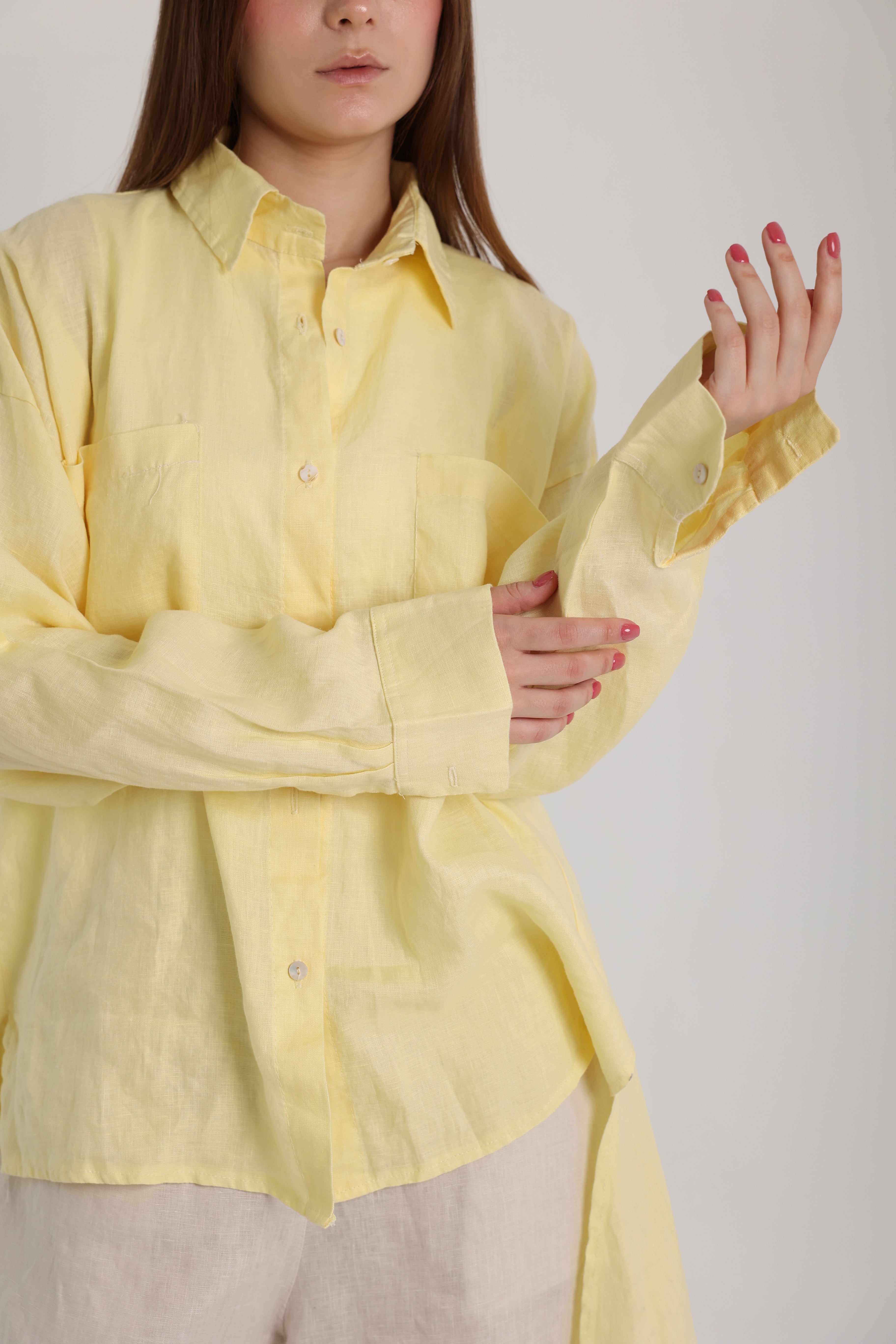 Yellow High-Low Linen Shirt