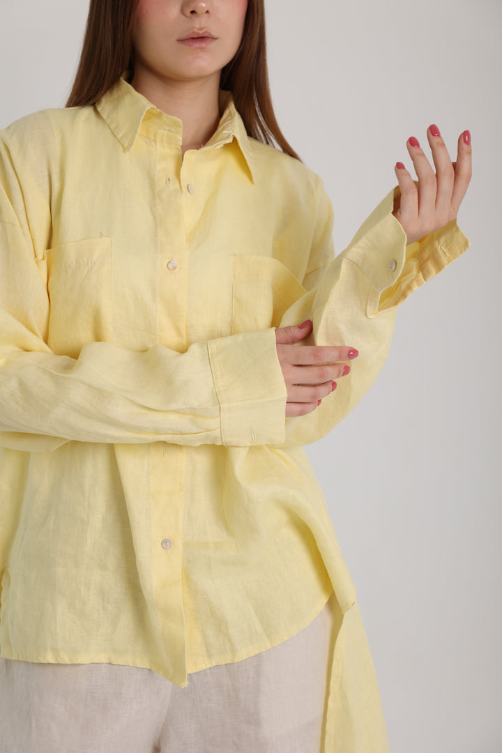 Yellow High-Low Linen Shirt