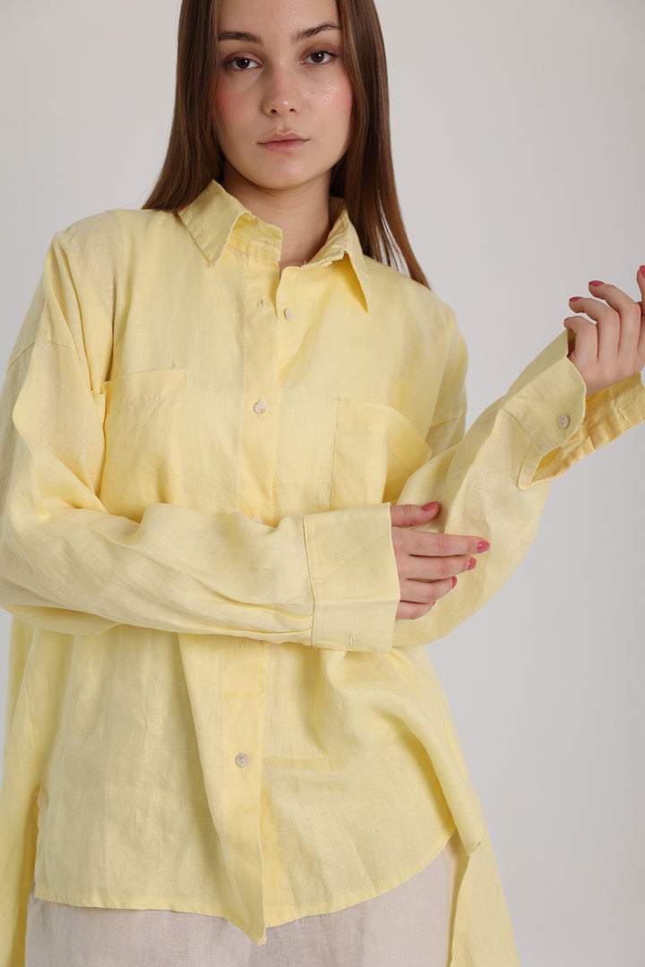 Yellow High-Low Linen Shirt