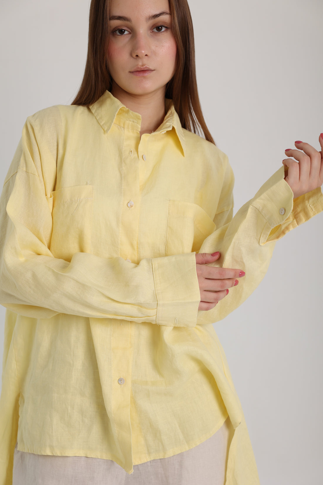 Yellow High-Low Linen Shirt