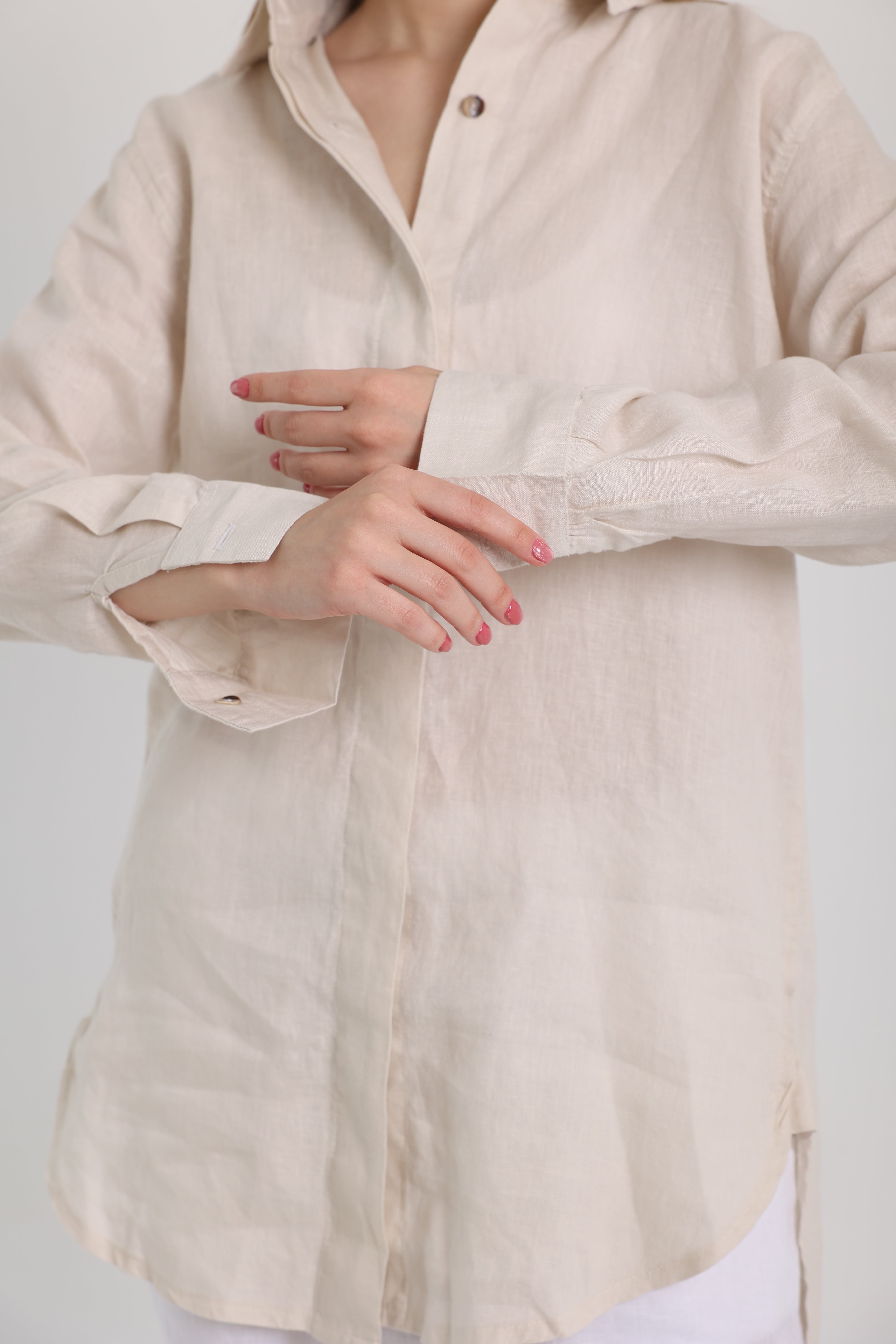 Beige Basic Linen Shirt
