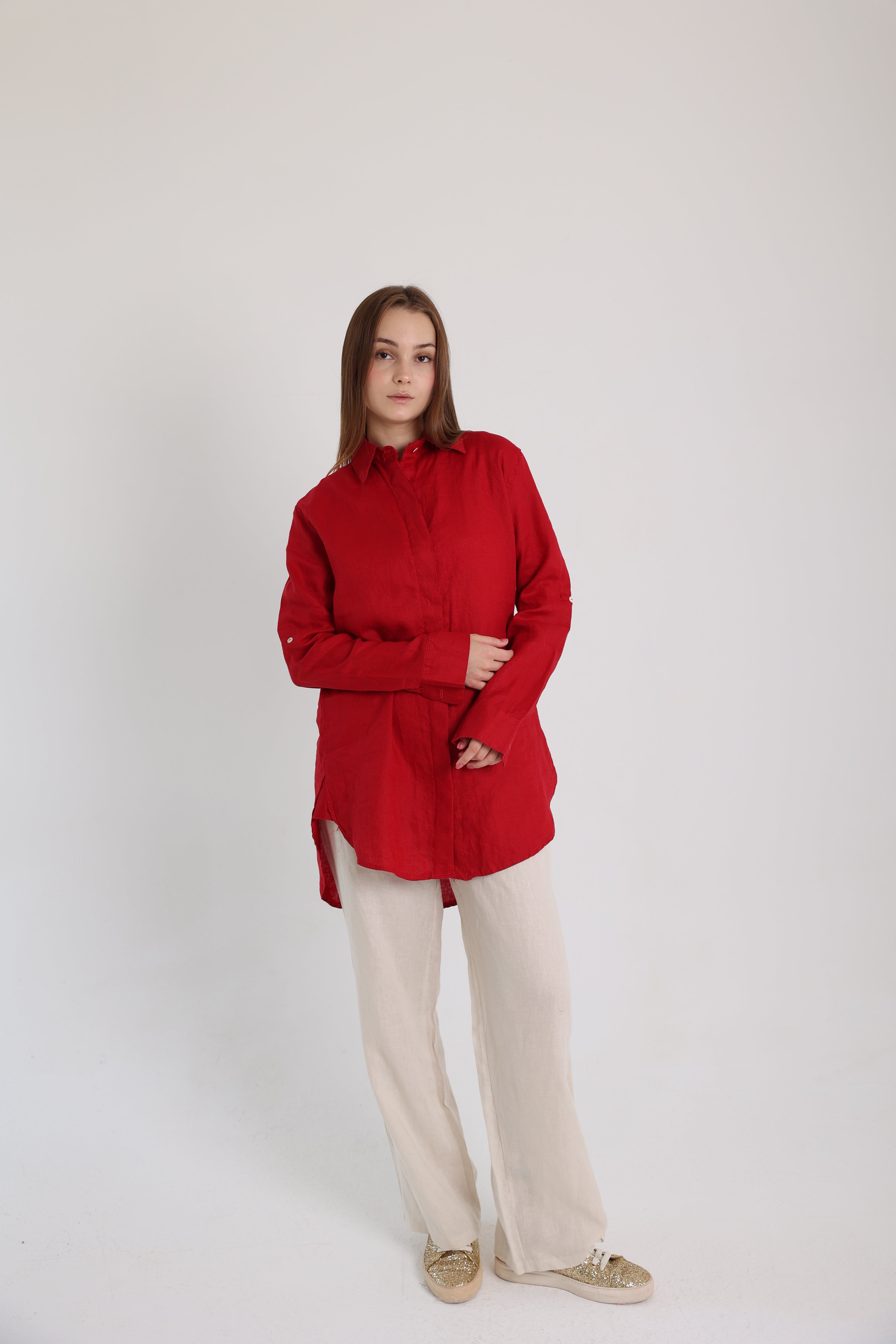 Red Basic Linen Shirt