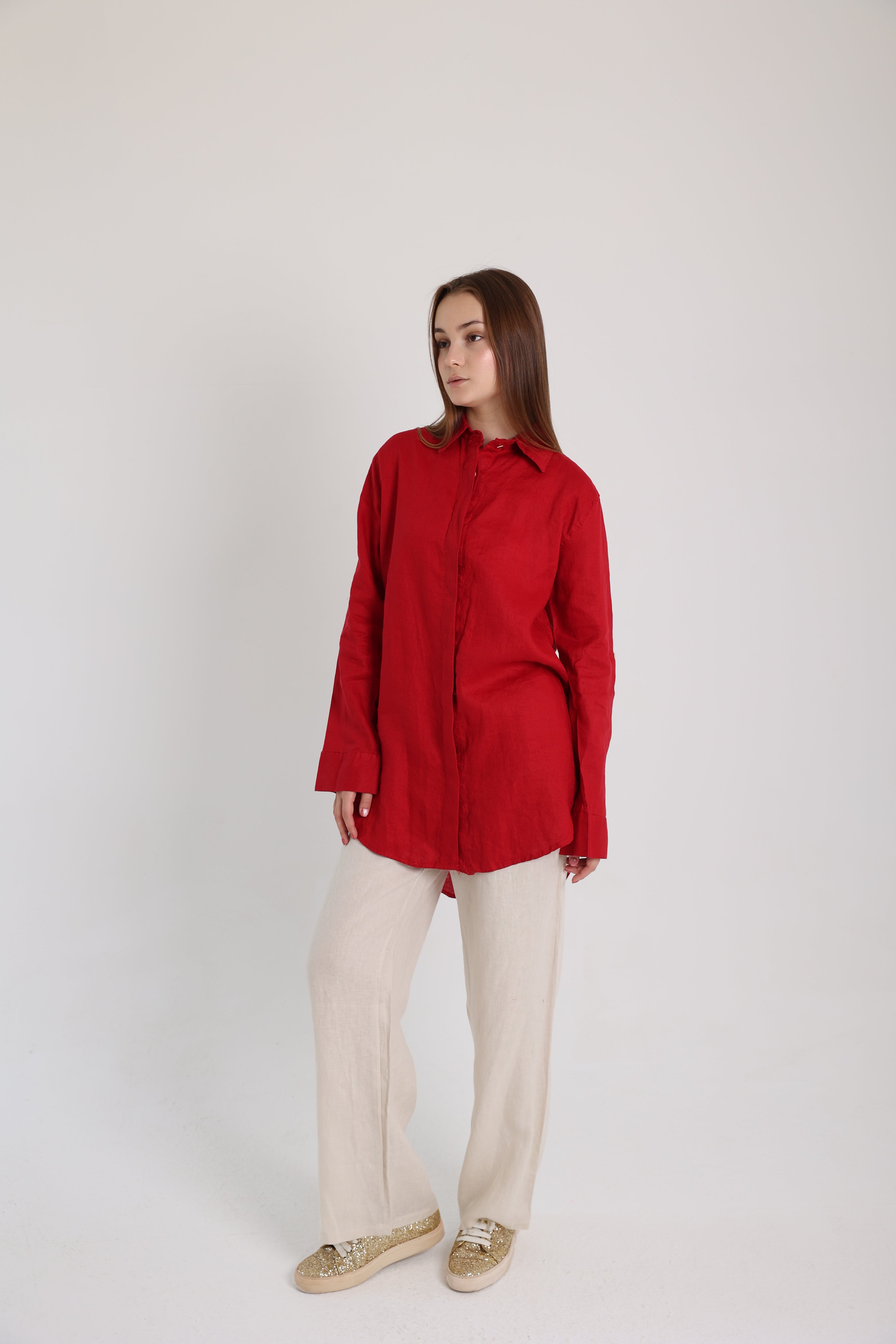Red Basic Linen Shirt