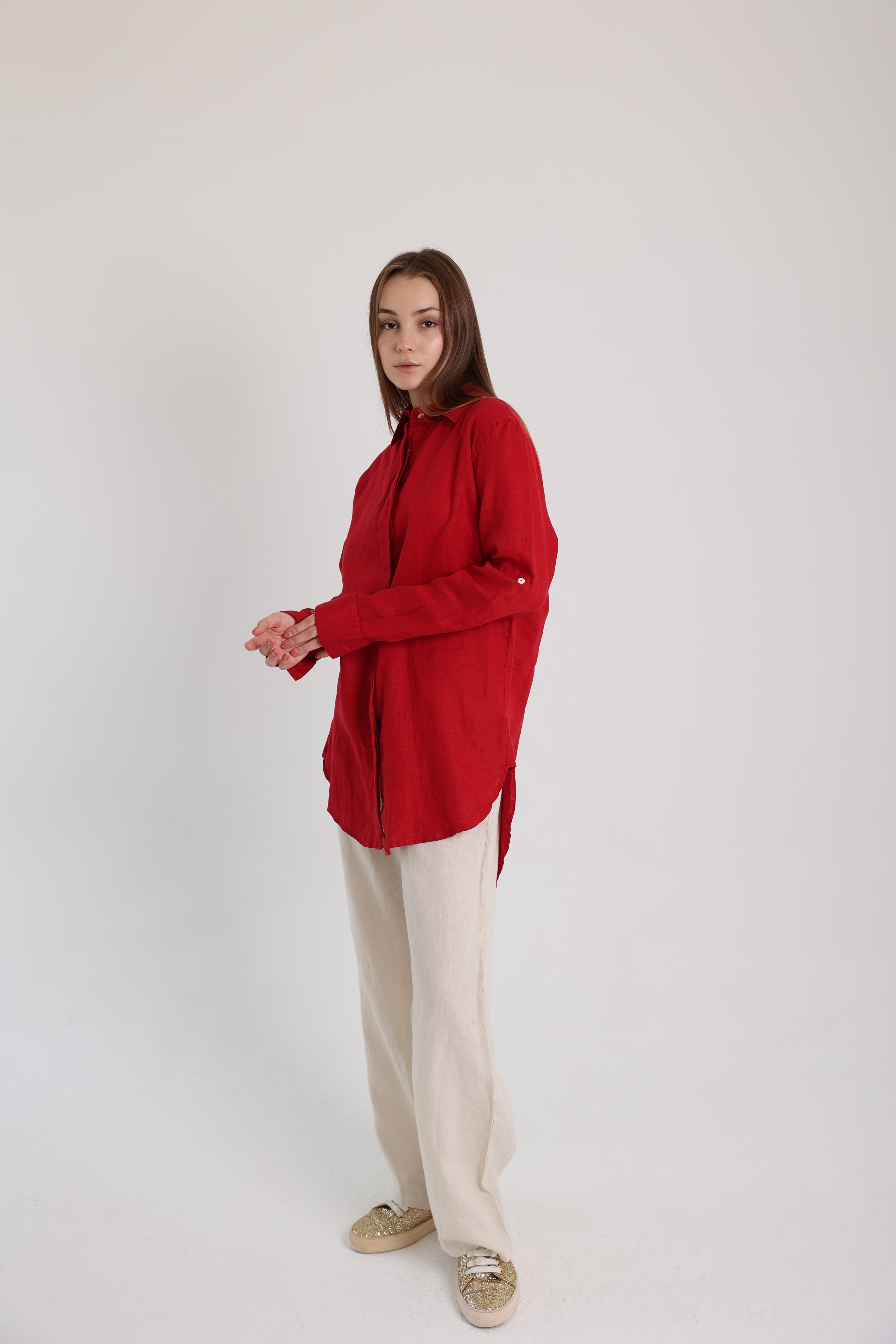 Red Basic Linen Shirt