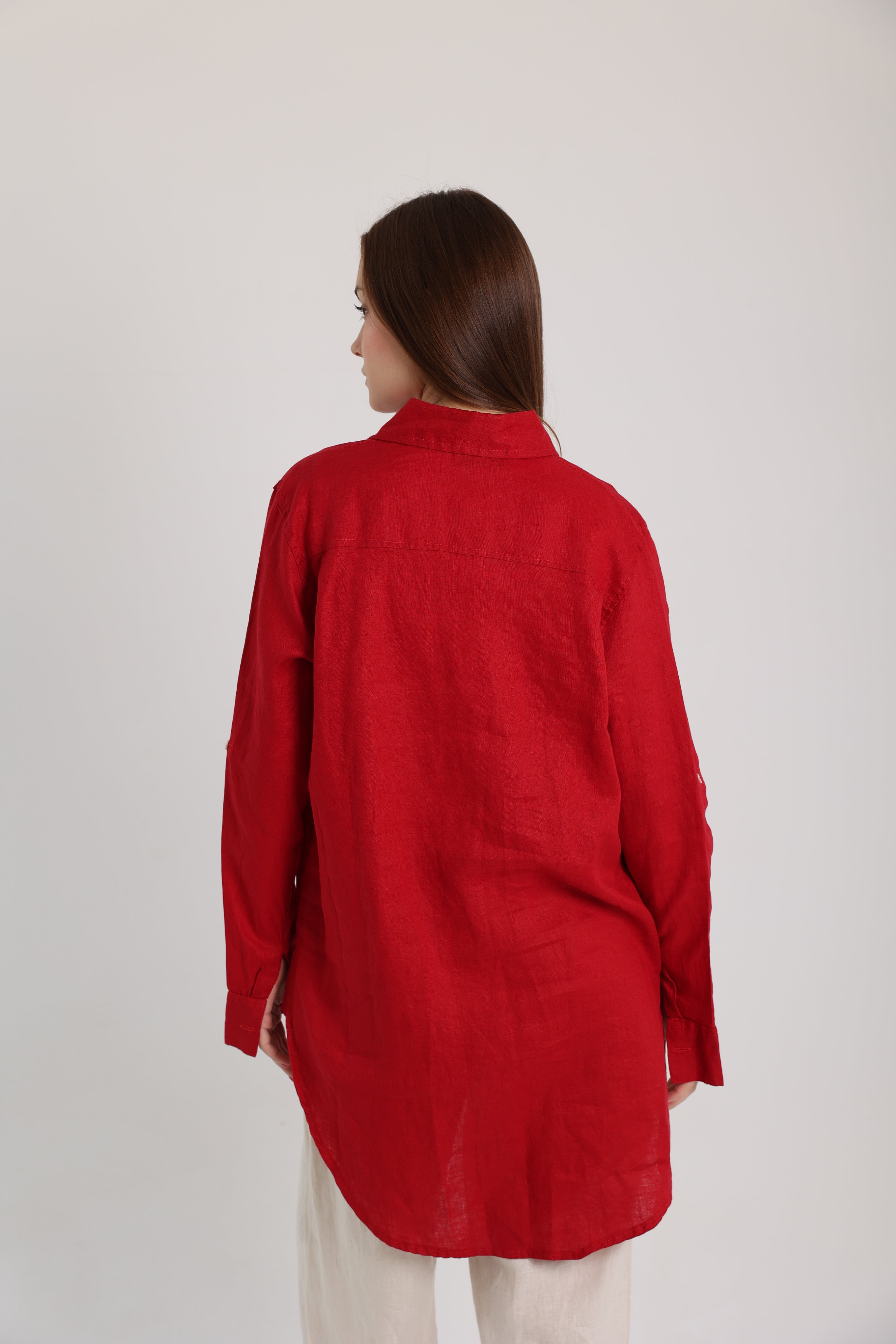 Red Basic Linen Shirt