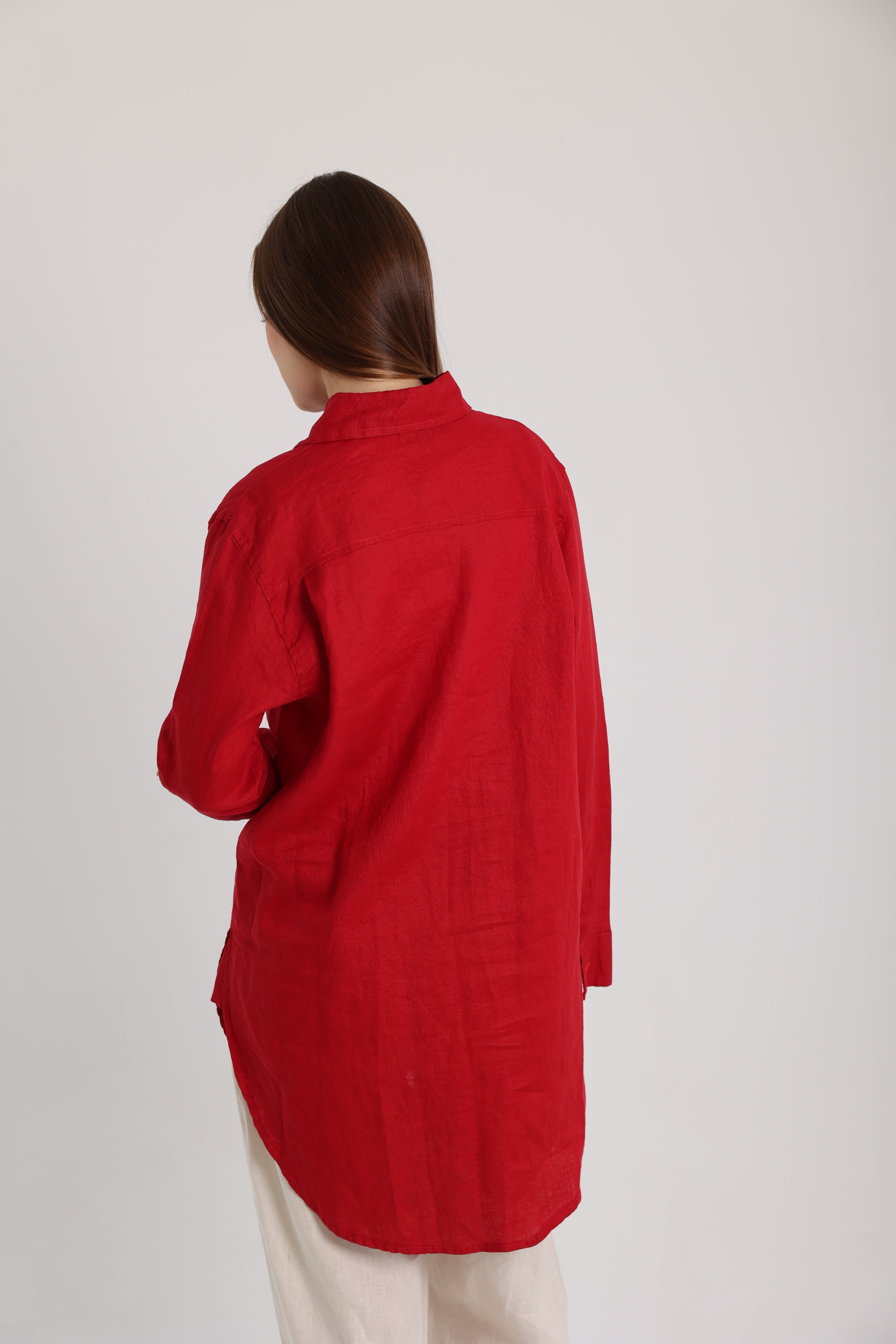 Red Basic Linen Shirt