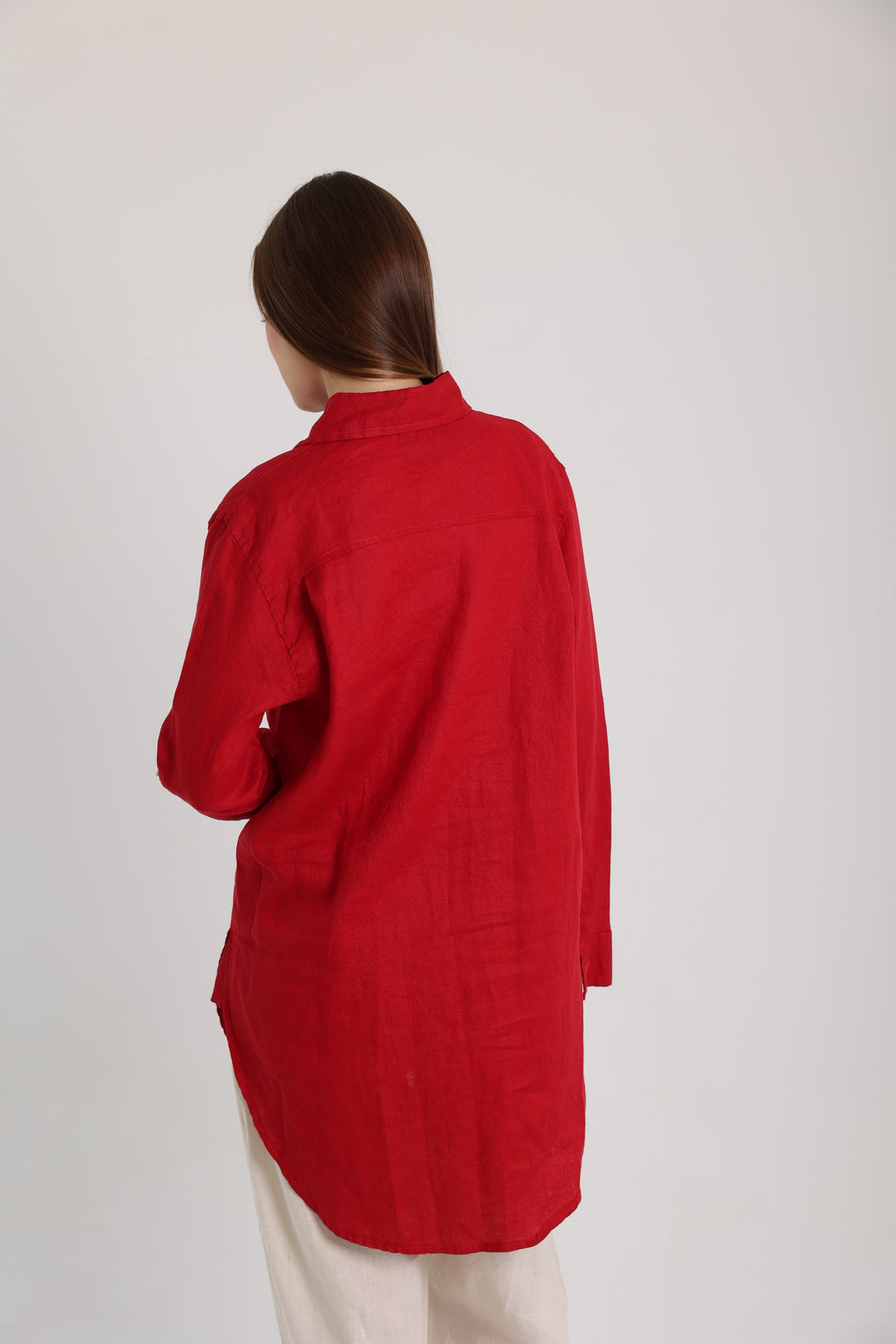 Red Basic Linen Shirt