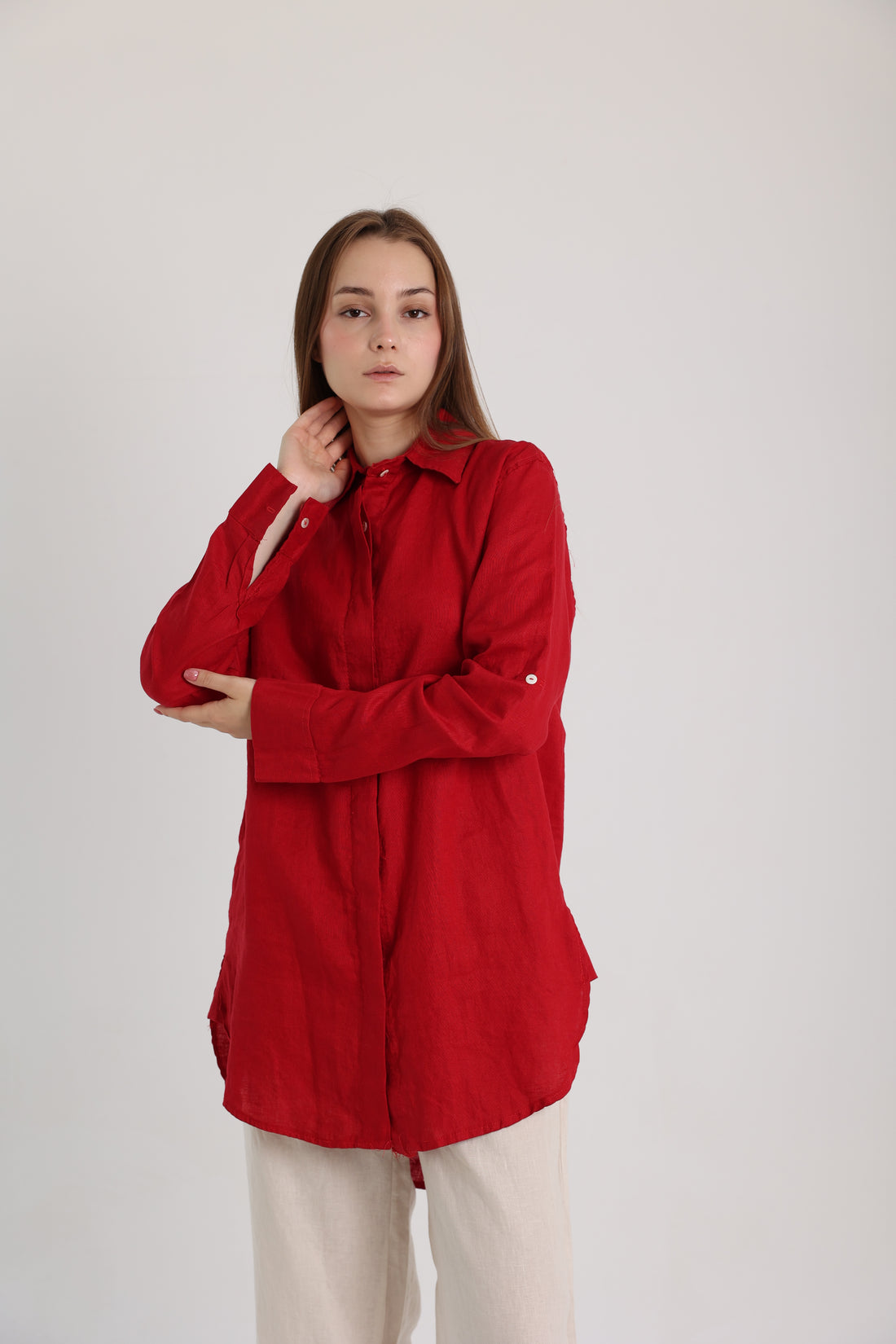 Red Basic Linen Shirt