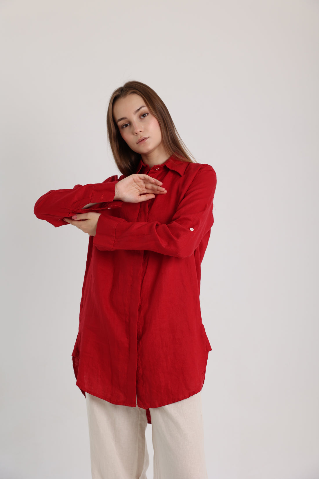Red Basic Linen Shirt