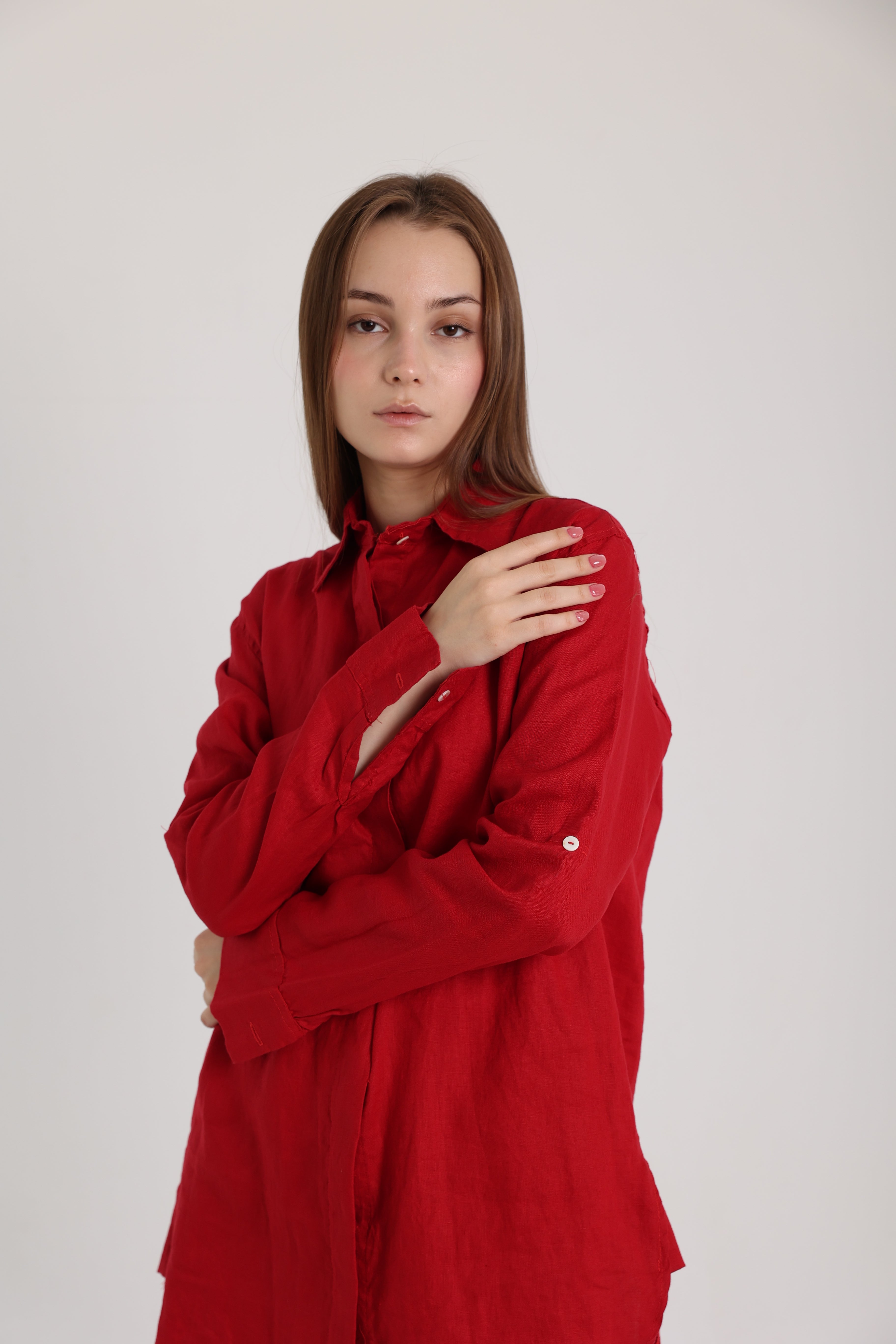 Red Basic Linen Shirt