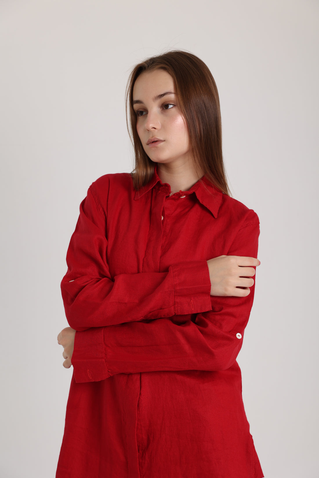 Red Basic Linen Shirt