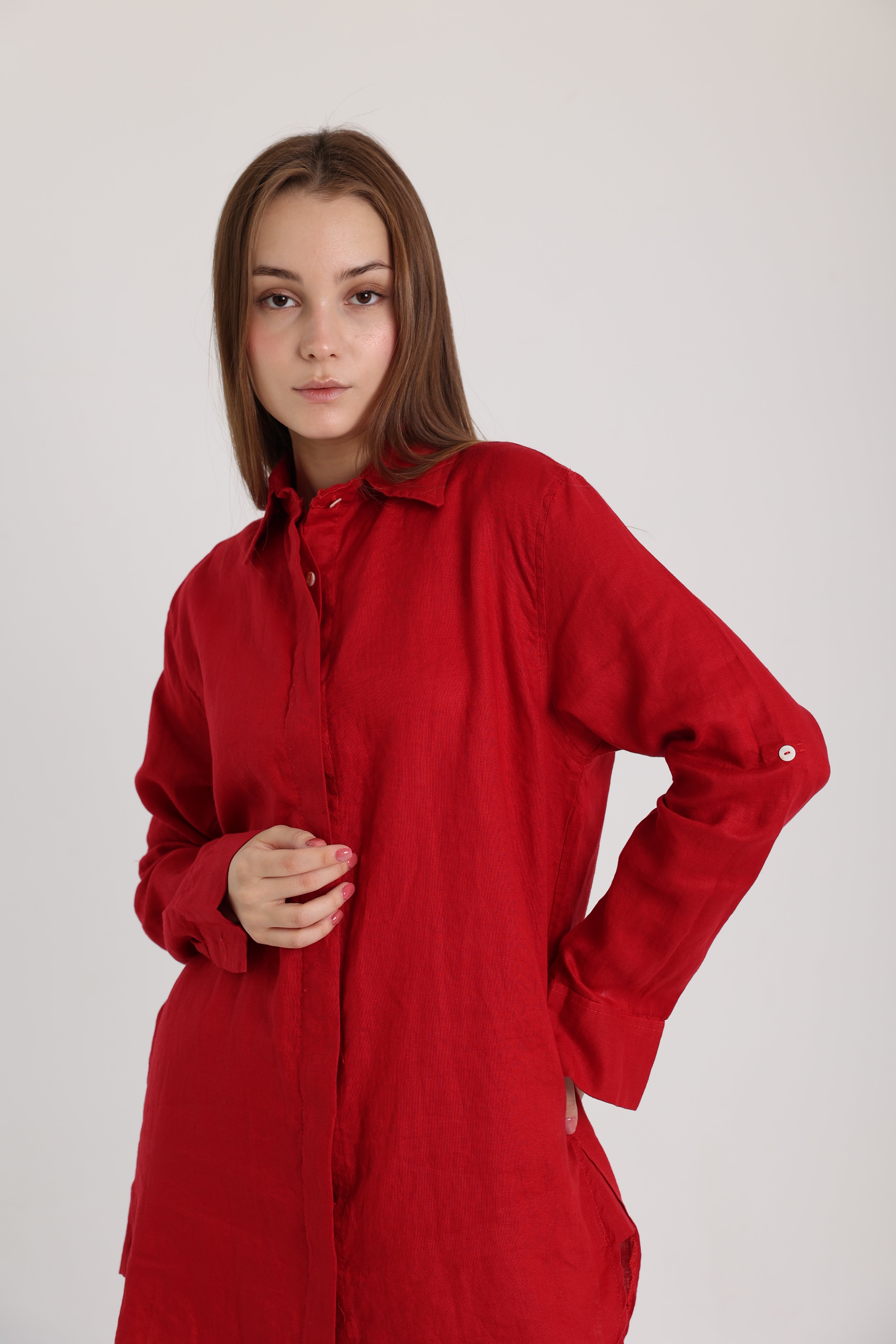 Red Basic Linen Shirt