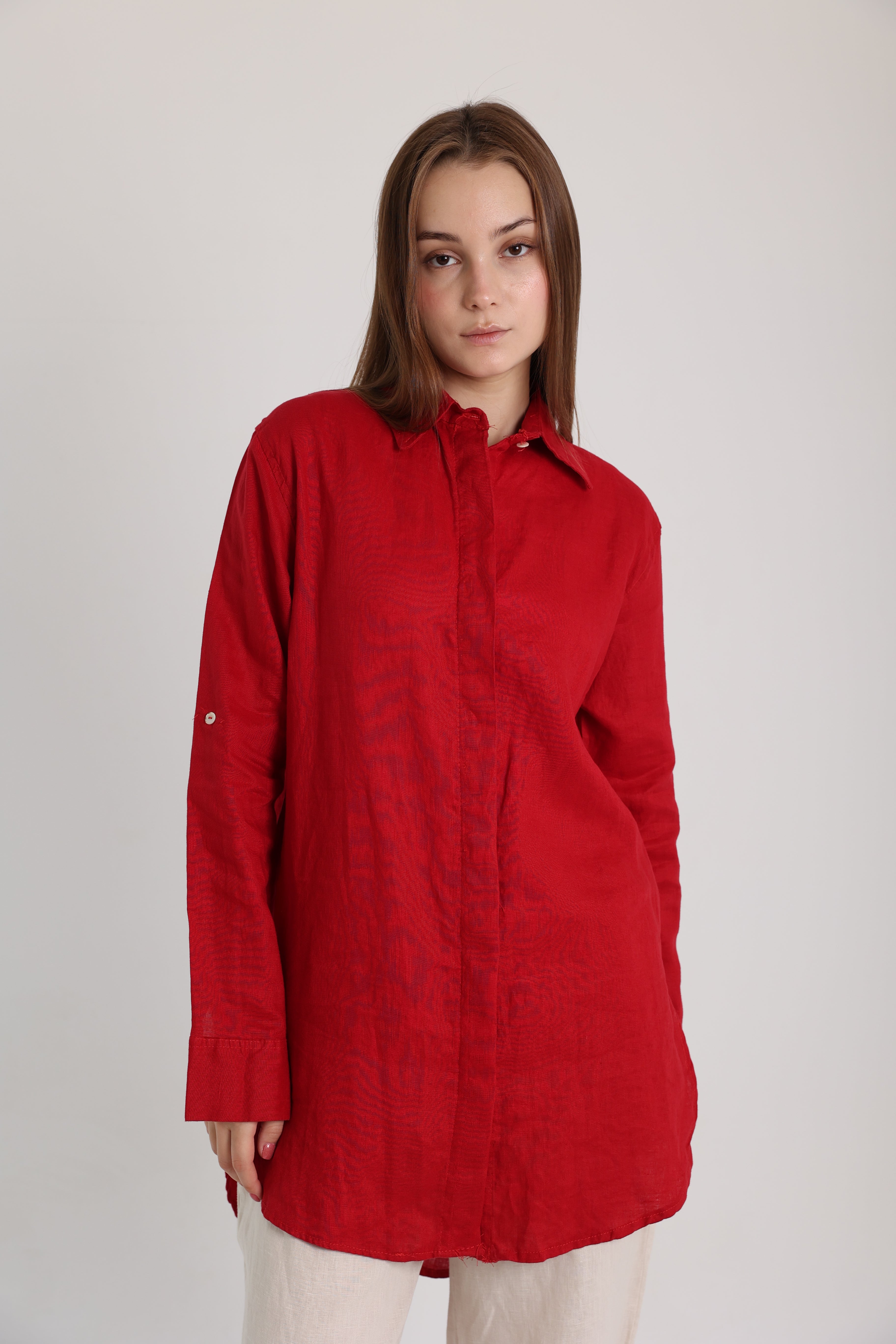 Red Basic Linen Shirt