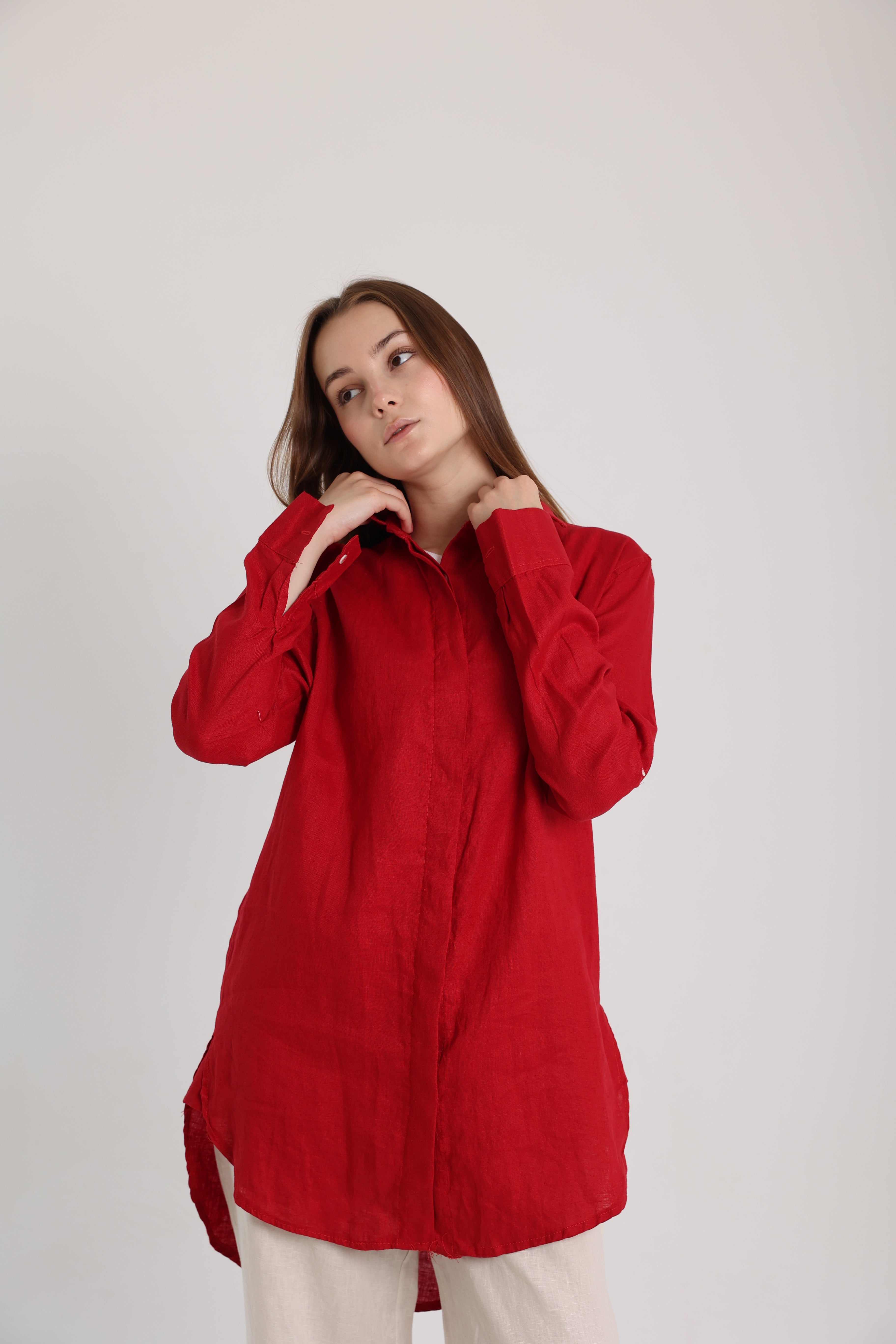 Red Basic Linen Shirt