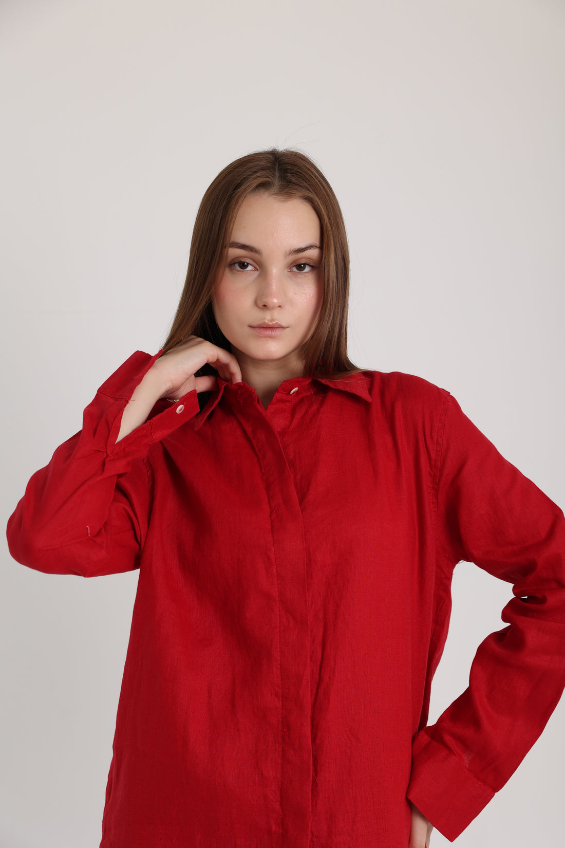 Red Basic Linen Shirt