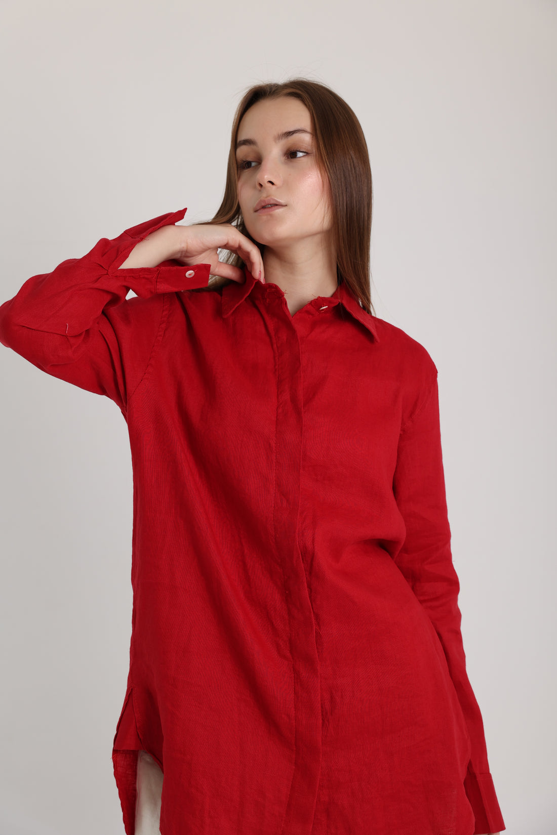 Red Basic Linen Shirt