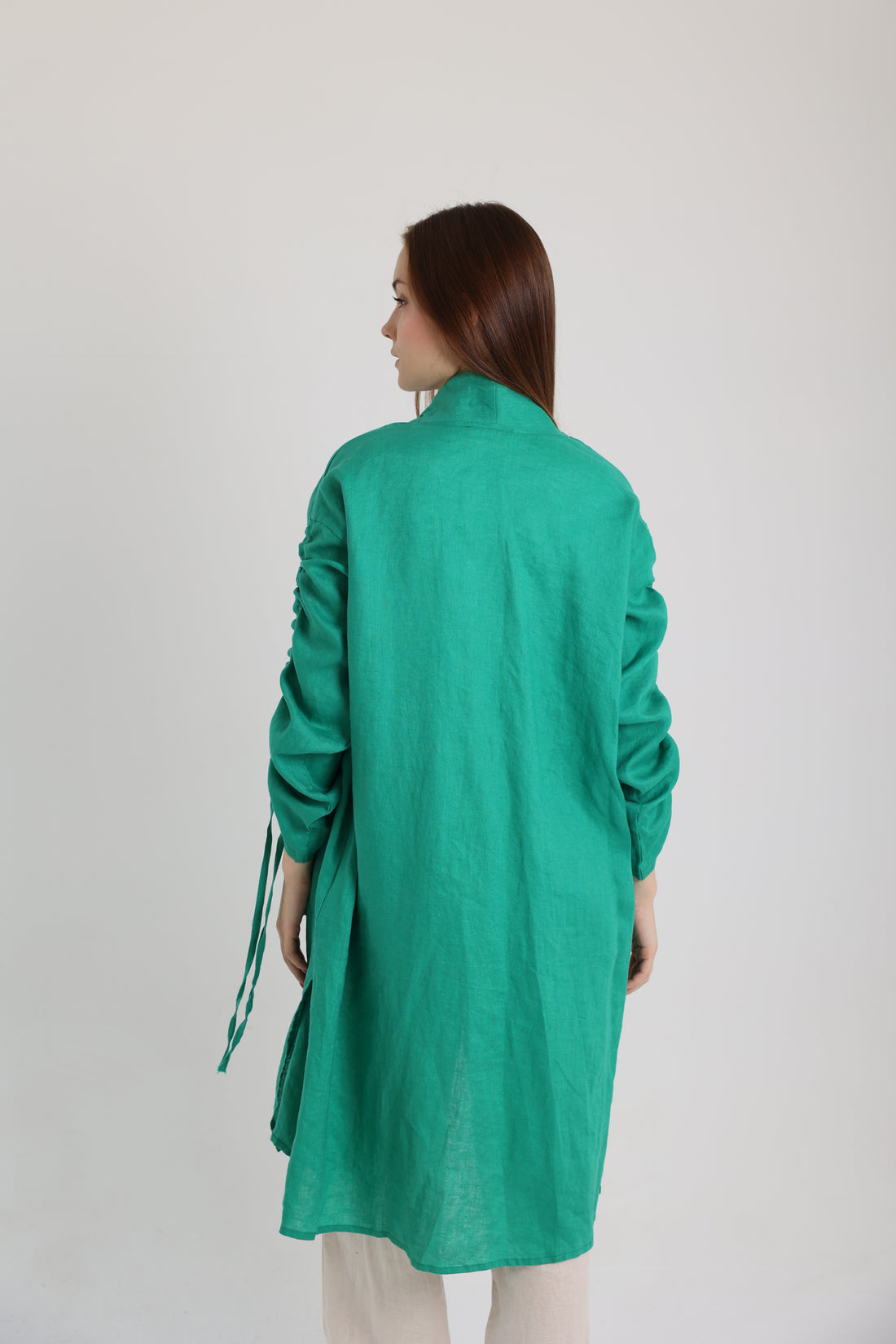 Green Linen Cardigan With Belts