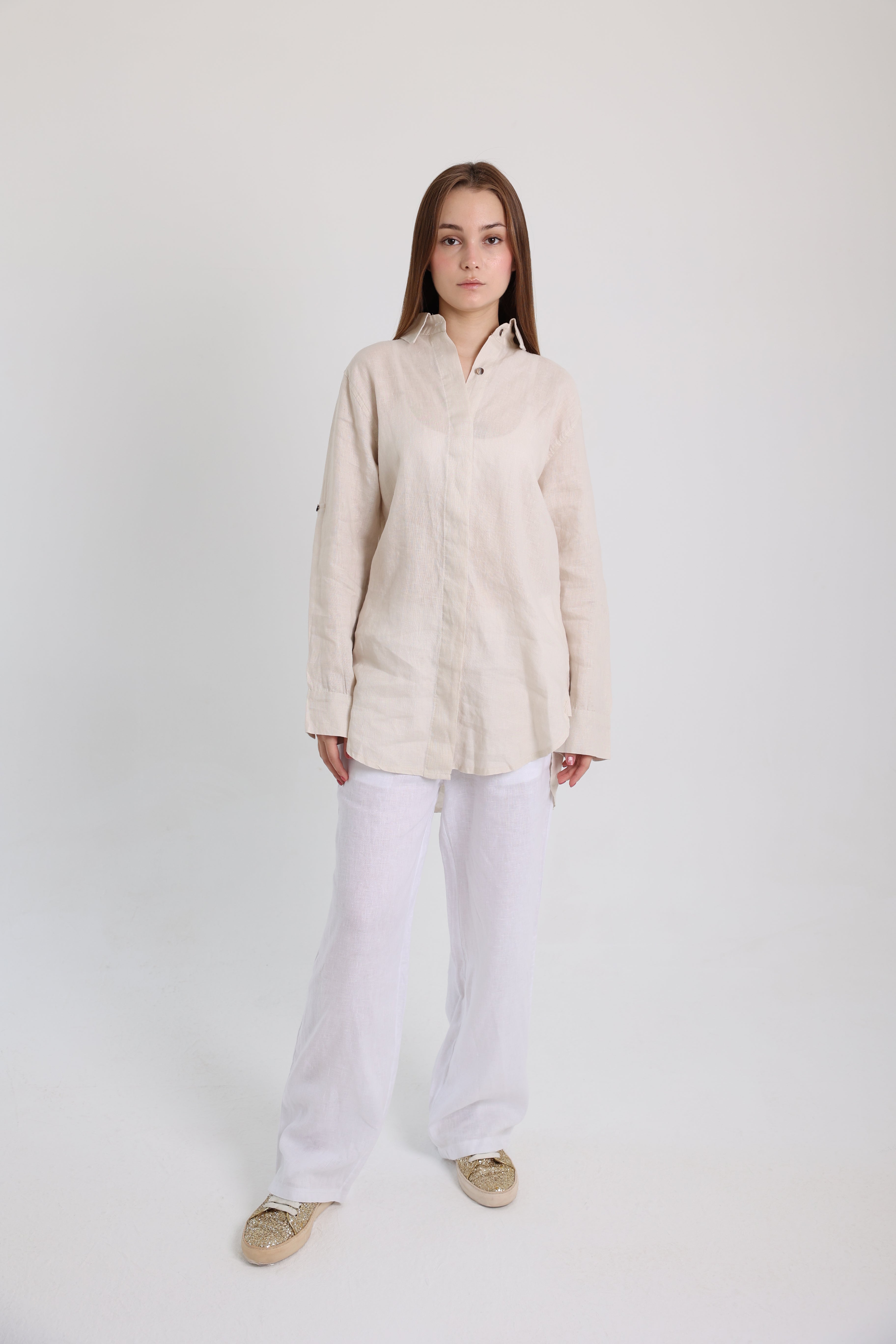 Beige Basic Linen Shirt