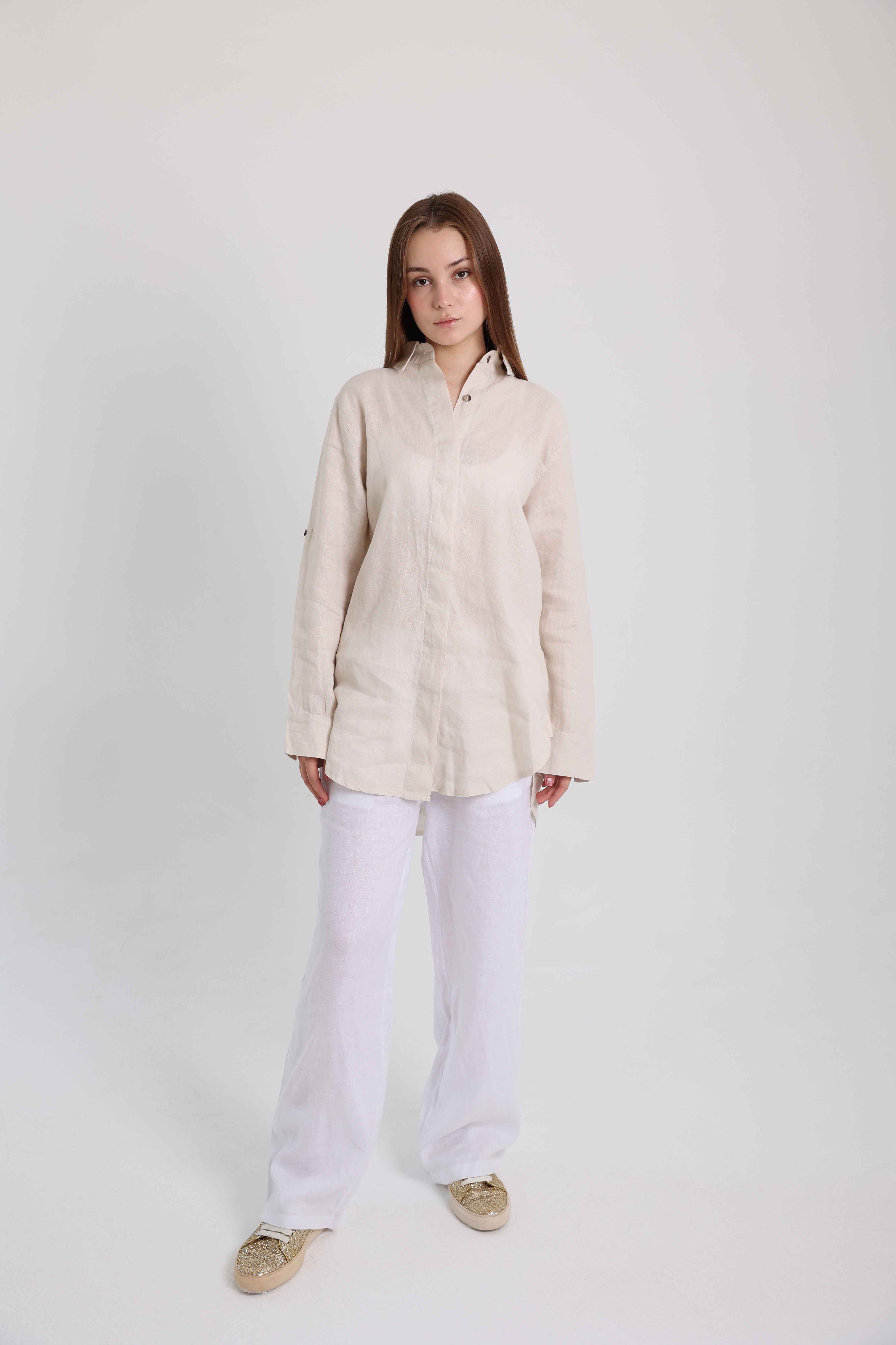 Beige Basic Linen Shirt