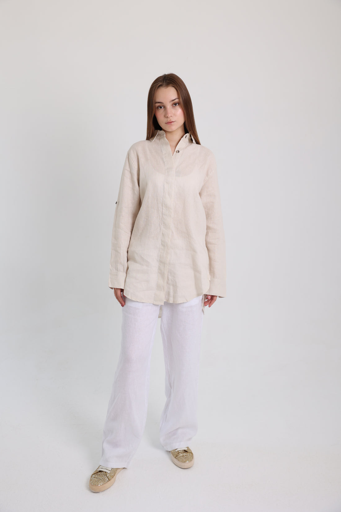 Beige Basic Linen Shirt