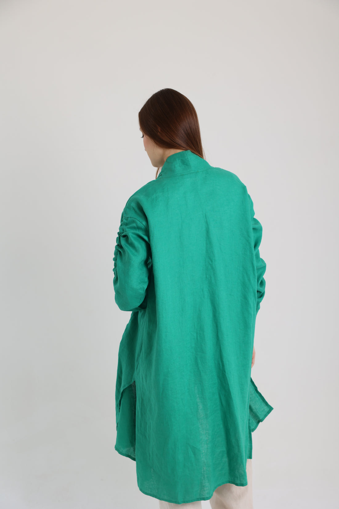 Green Linen Cardigan With Belts