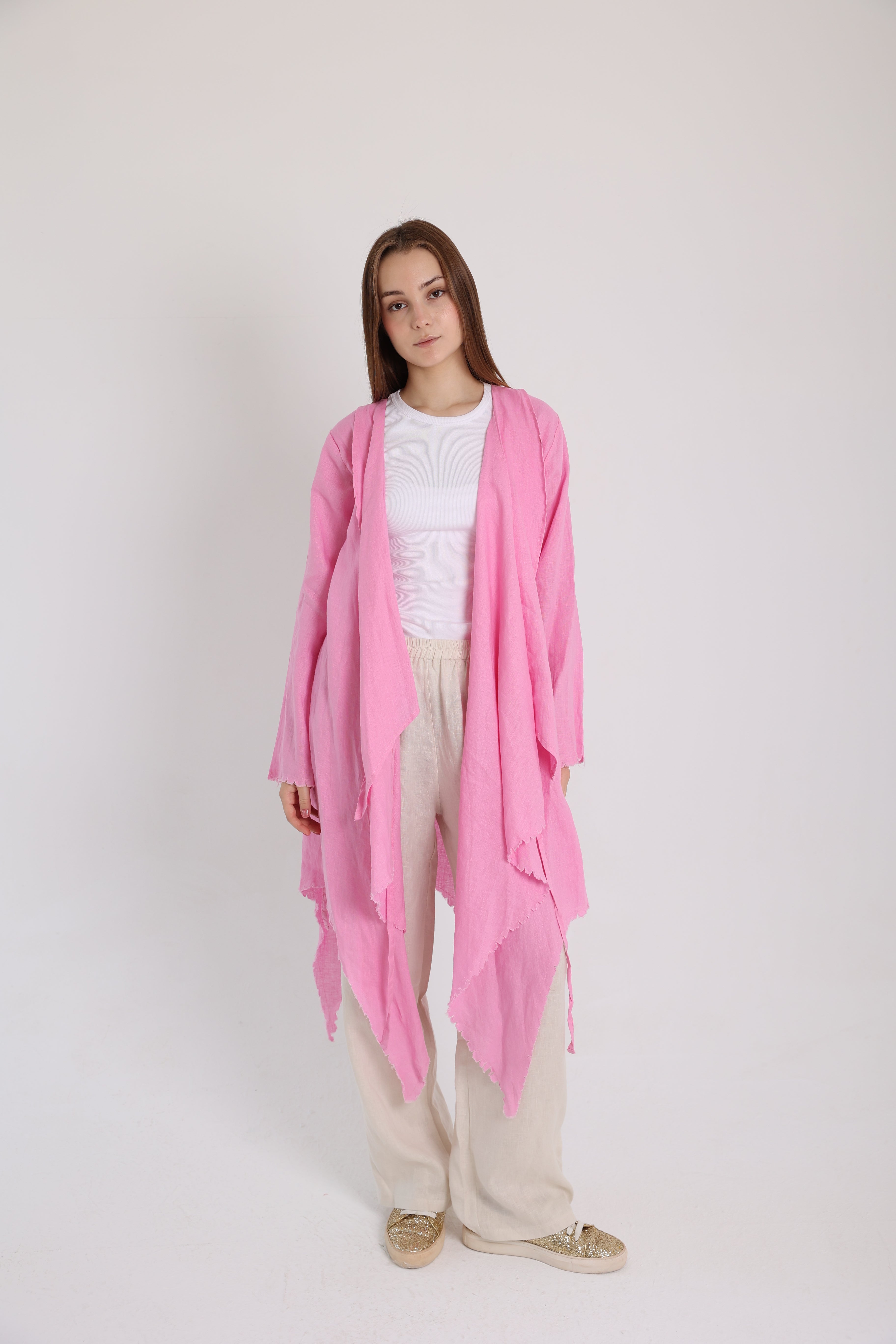 Pink Croise Linen Cardigan
