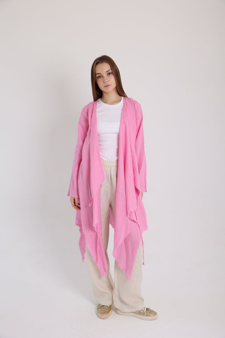 Pink Croise Linen Cardigan